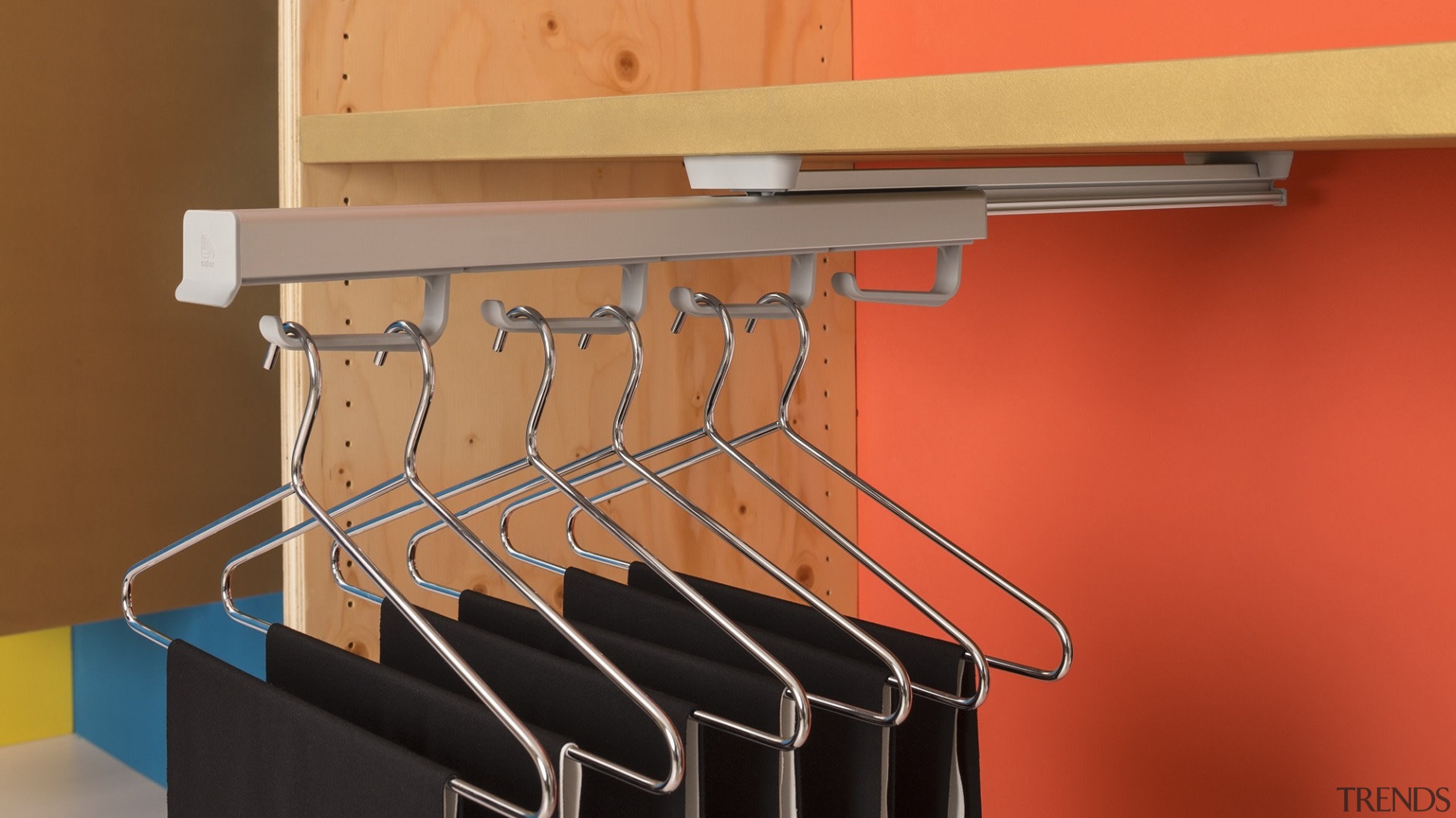 Ambos Pull Out Hanger Rack mounts under shelves angle, furniture, red