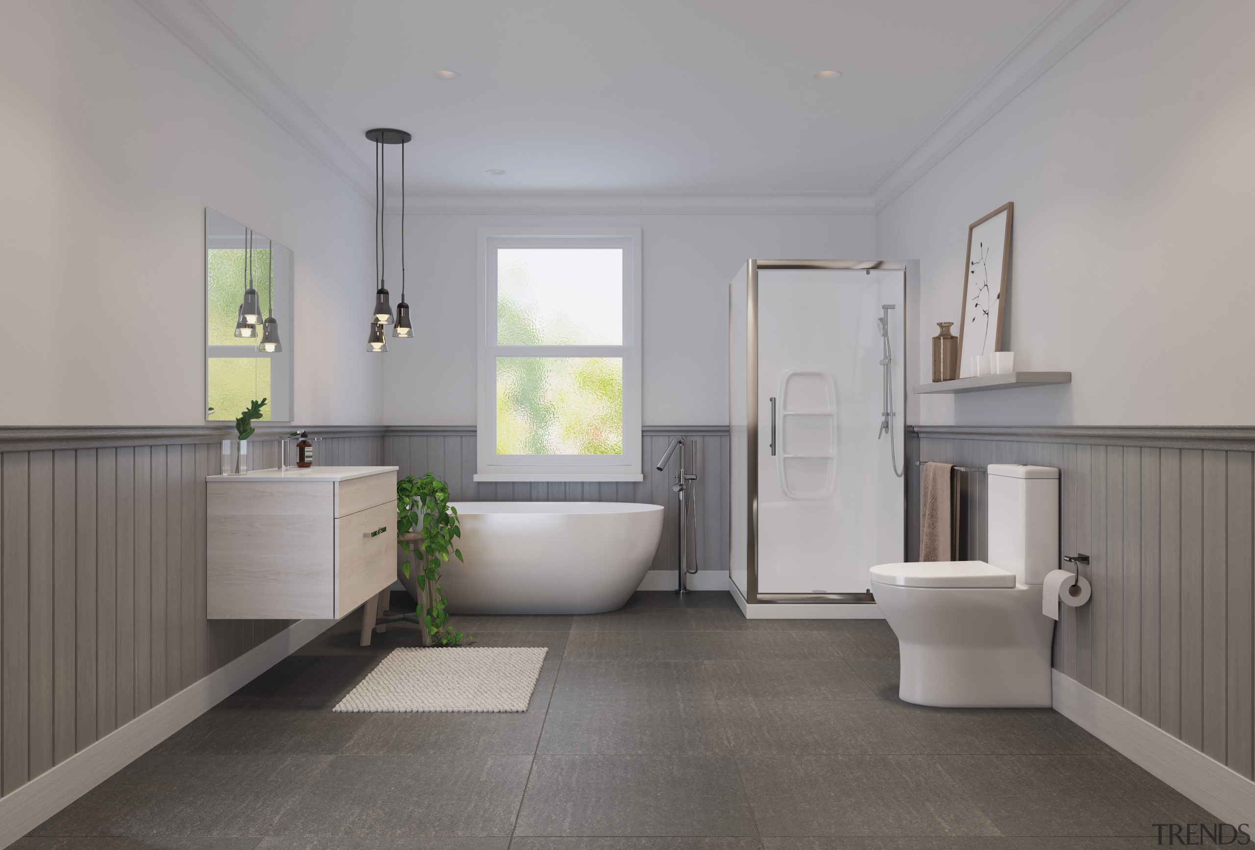 Bathroom by LeVivi - architecture | bathroom | architecture, bathroom, daylighting, floor, flooring, home, interior design, plumbing fixture, real estate, room, sink, tile, gray