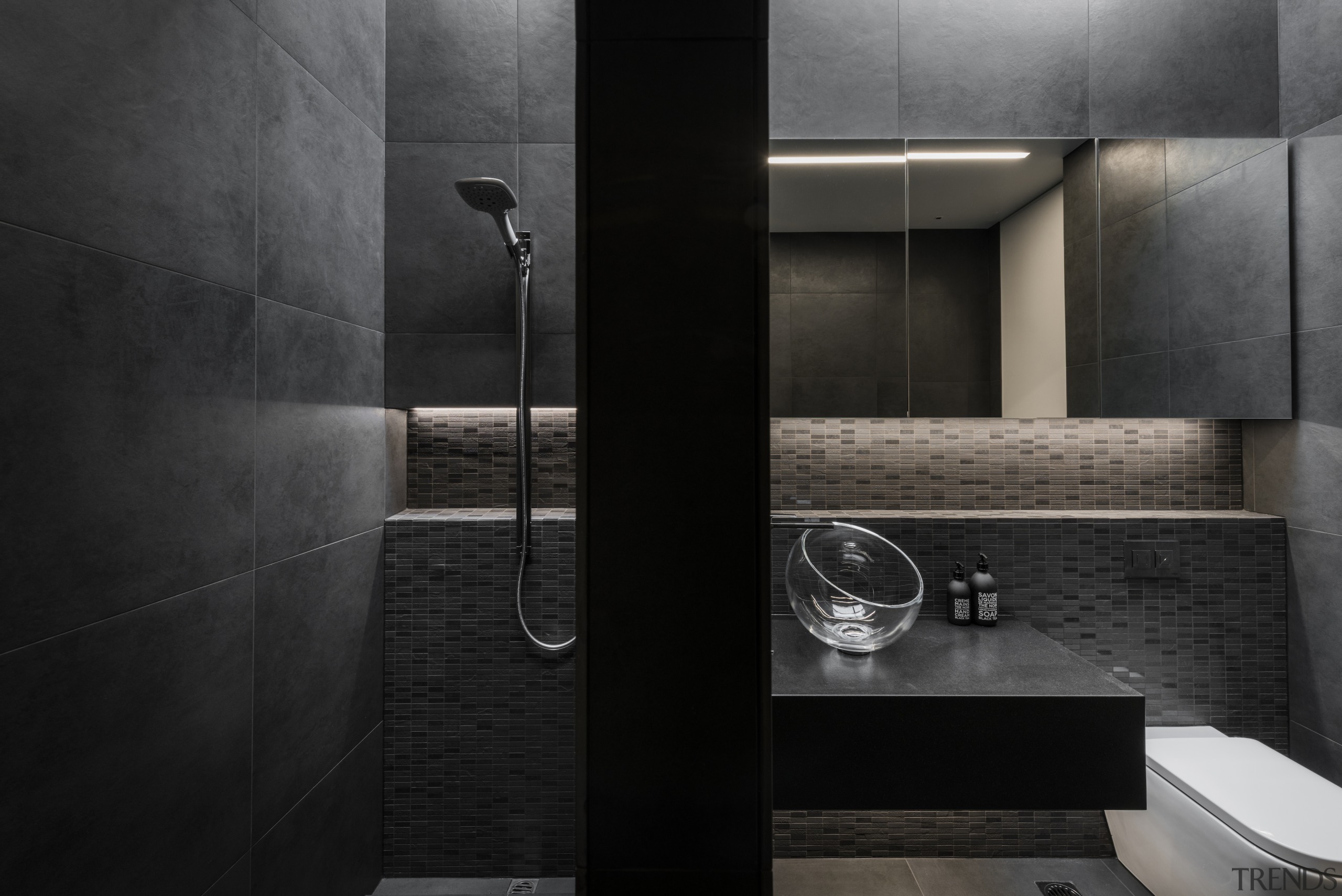 Detail by Davinia Sutton – Highly Commended – architecture, bathroom, black, black and white, floor, flooring, interior design, plumbing fixture, room, sink, tile, wall, black