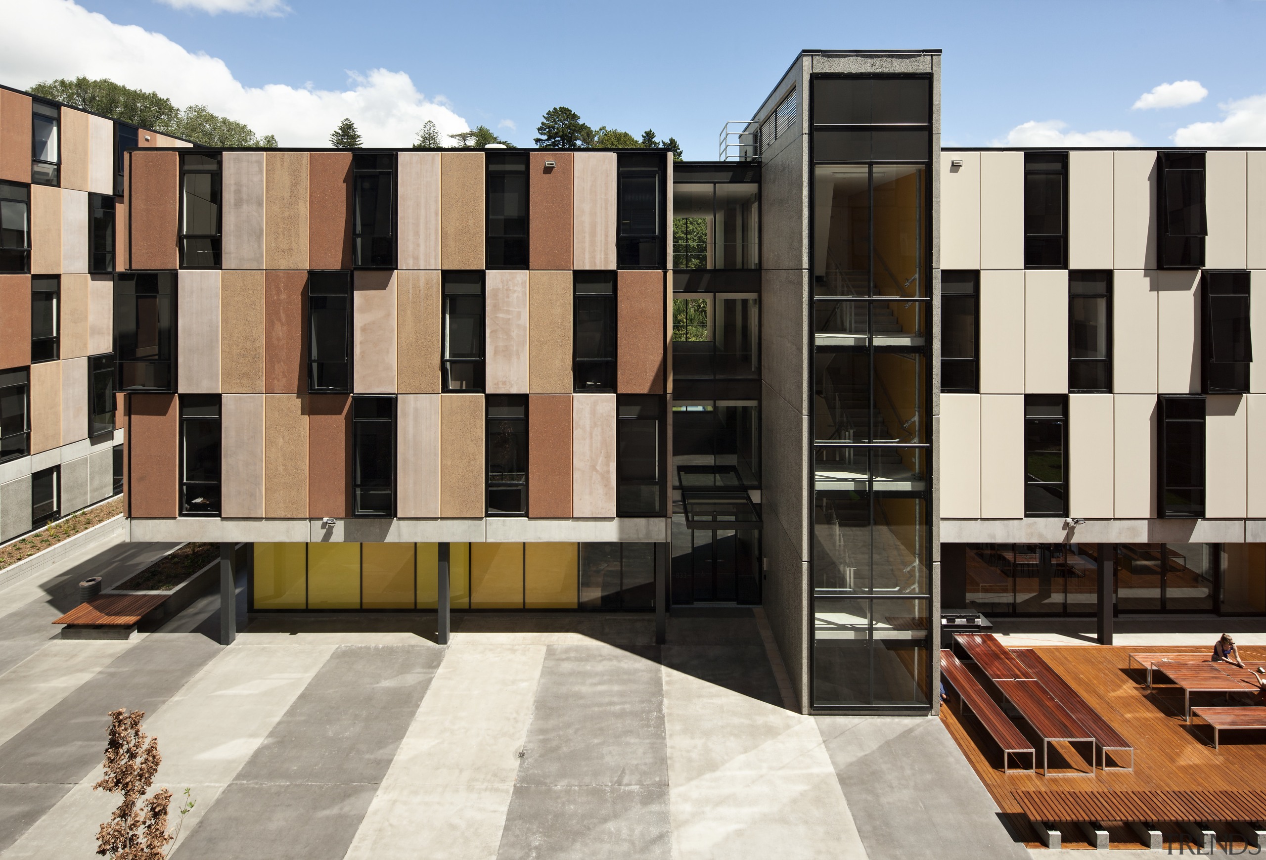 Carlaw Park Student Village in Auckland accommodates students apartment, architecture, building, condominium, facade, gray, black