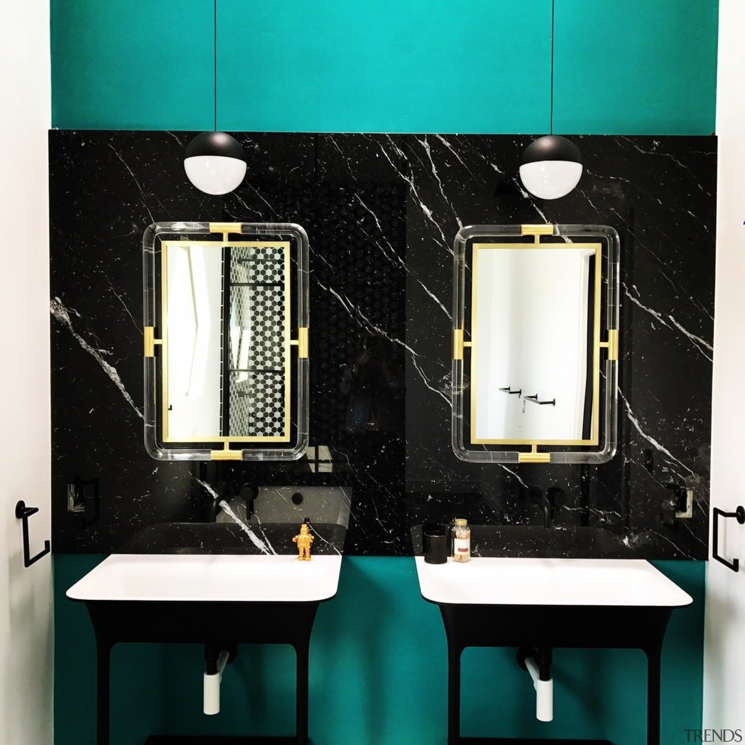 This room has an almost 1920s appearance - bathroom, product design, room, black, teal