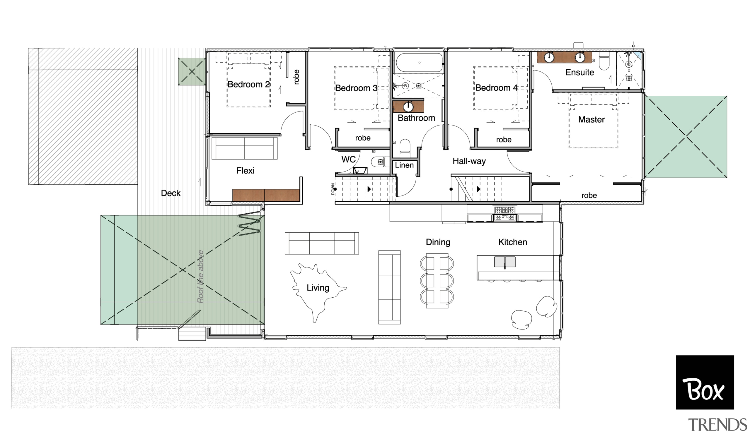 Plan of the Box designed and built home. 