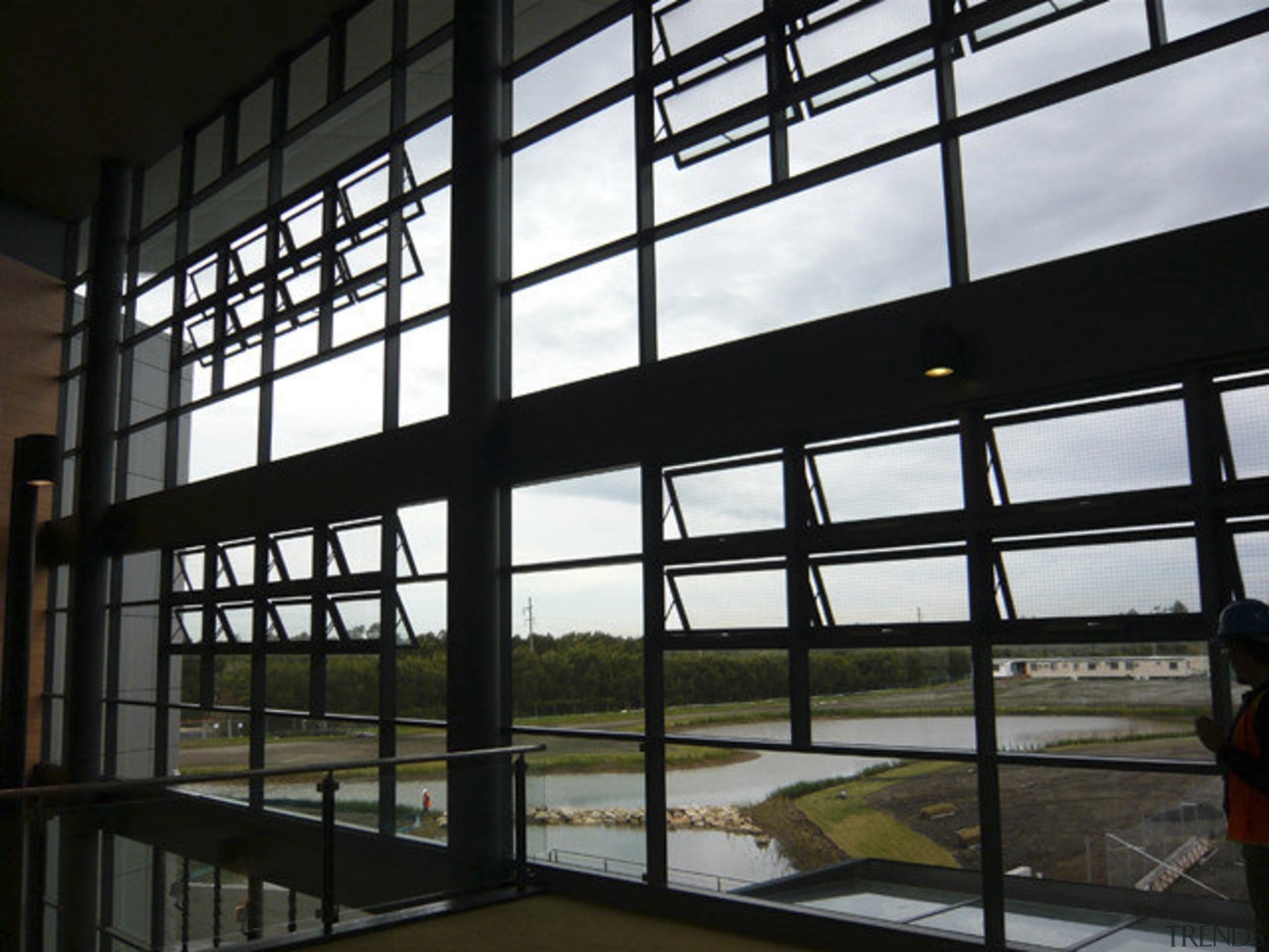 View from interior of windows. - View from architecture, building, daylighting, facade, glass, structure, tourist attraction, window, black, white