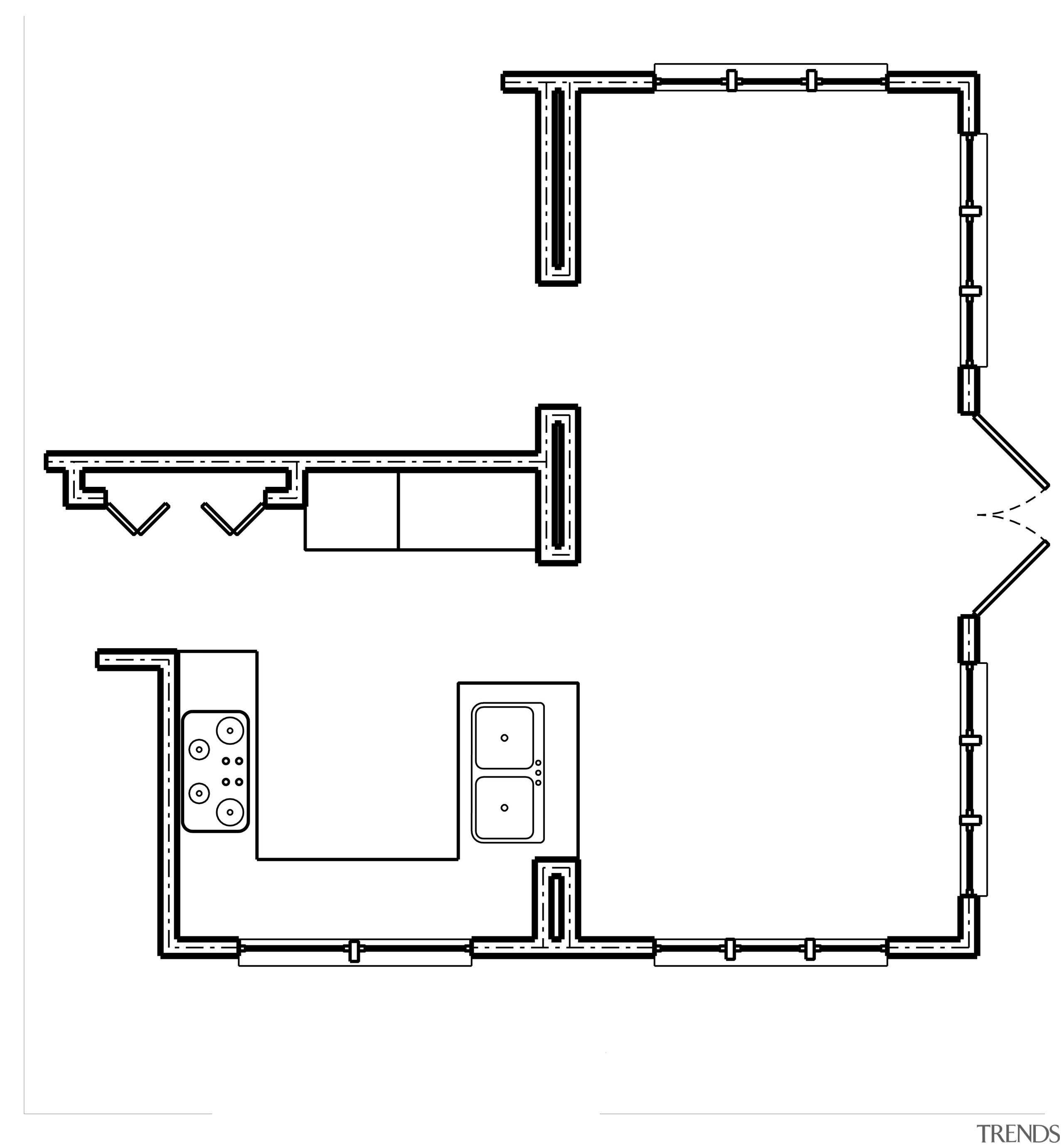 View of architectural floor plans. - View of angle, area, black and white, design, diagram, drawing, font, line, square, structure, text, white