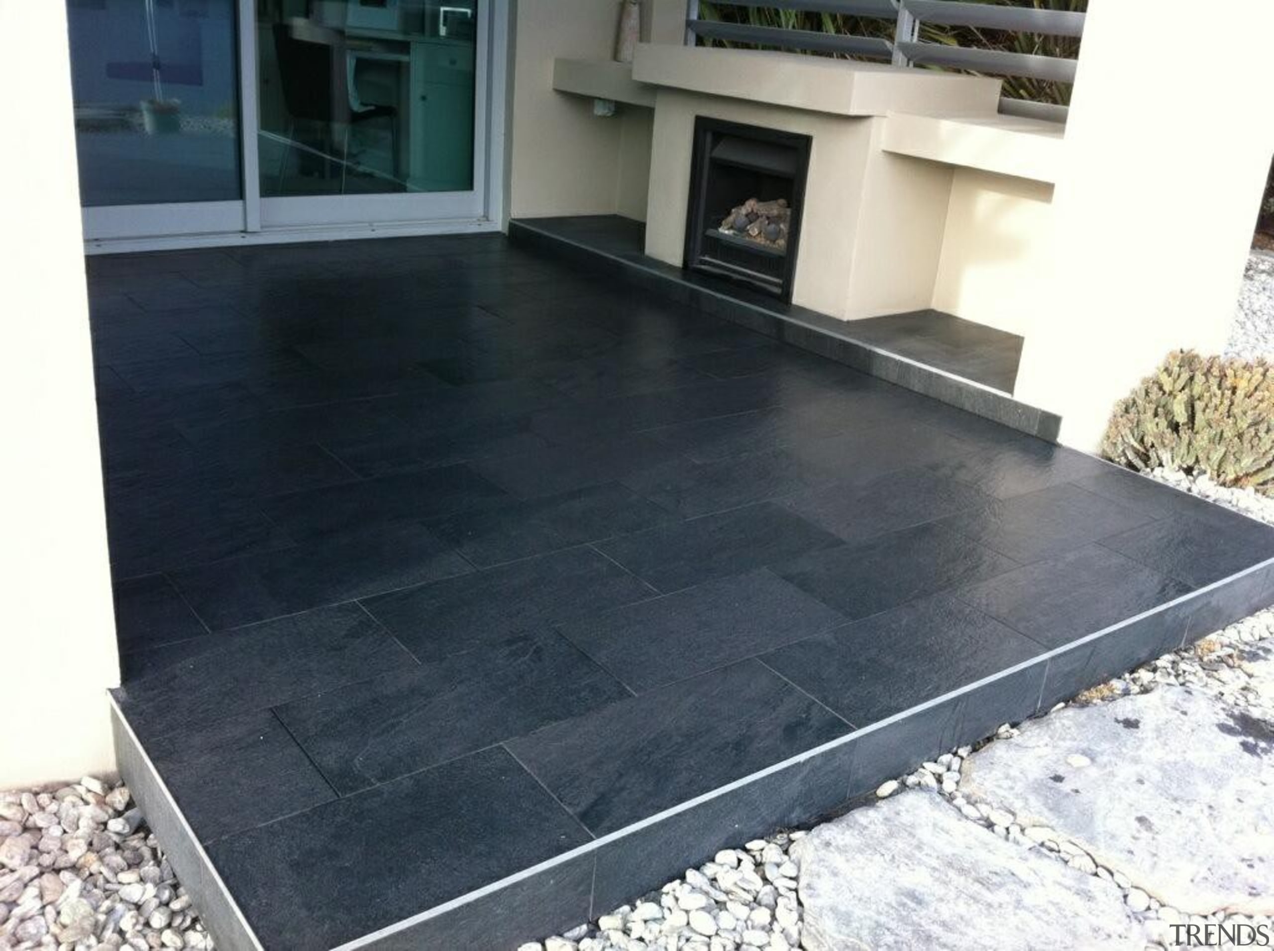 Stone D graphite exterior patio tiles - Stone asphalt, floor, flooring, property, tile, black, white, gray