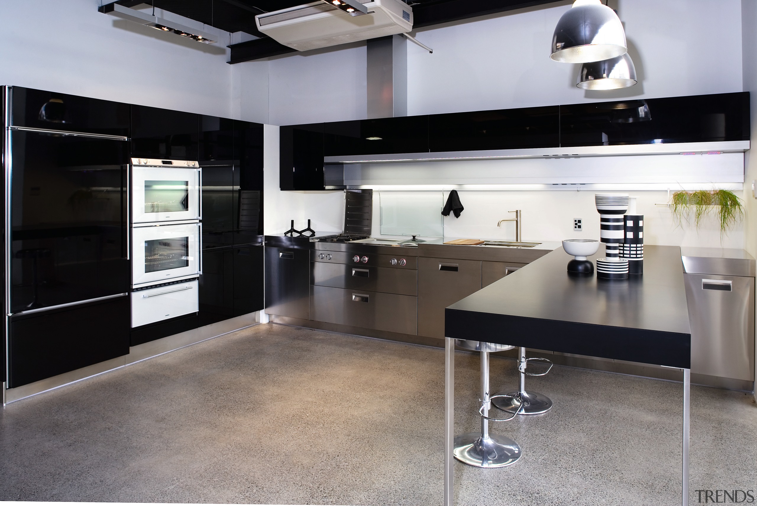 A view of some kitchen appliances from BSH countertop, floor, flooring, interior design, kitchen, gray, black