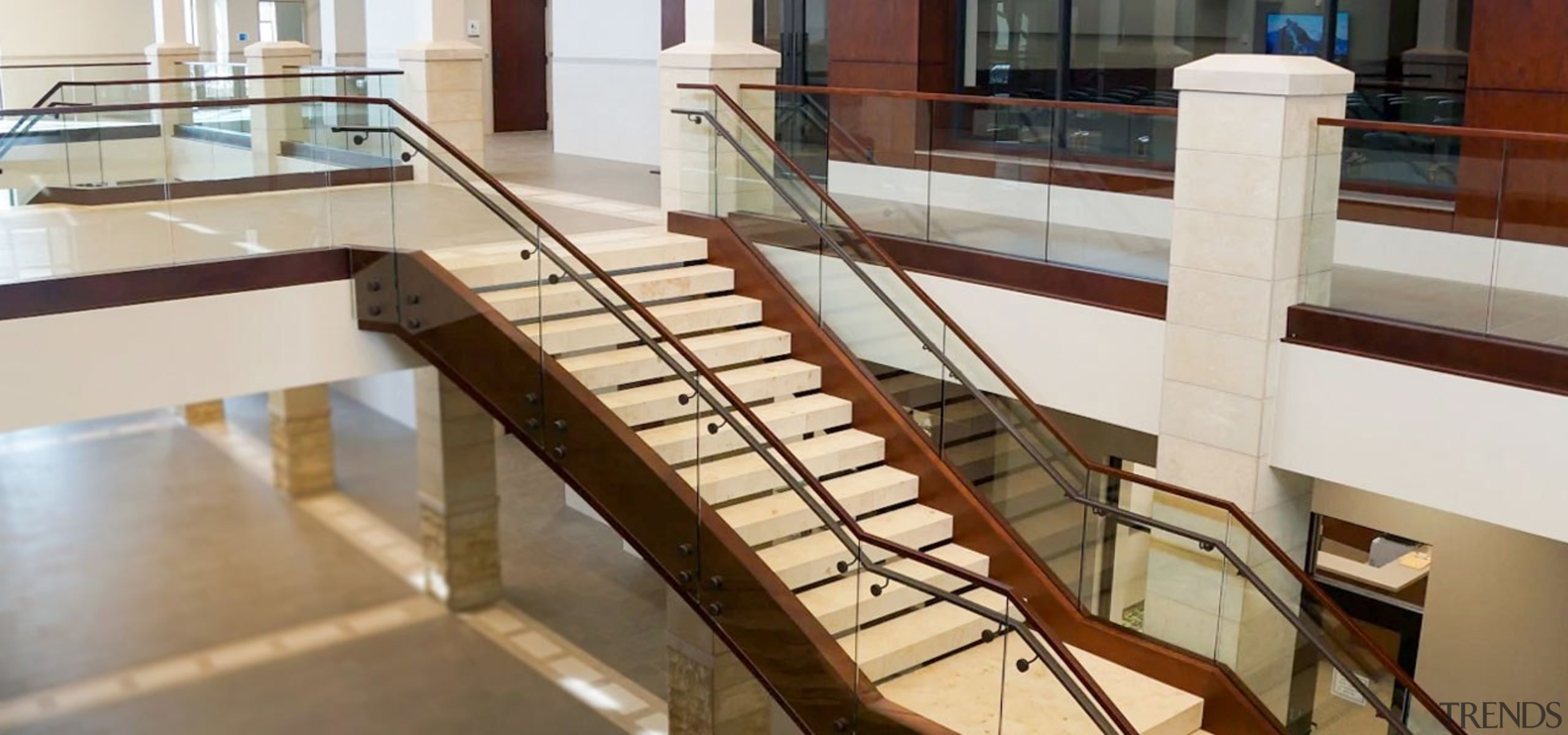 Herriman 1 - architecture | baluster | floor architecture, baluster, floor, flooring, glass, handrail, metal, stairs, gray, brown