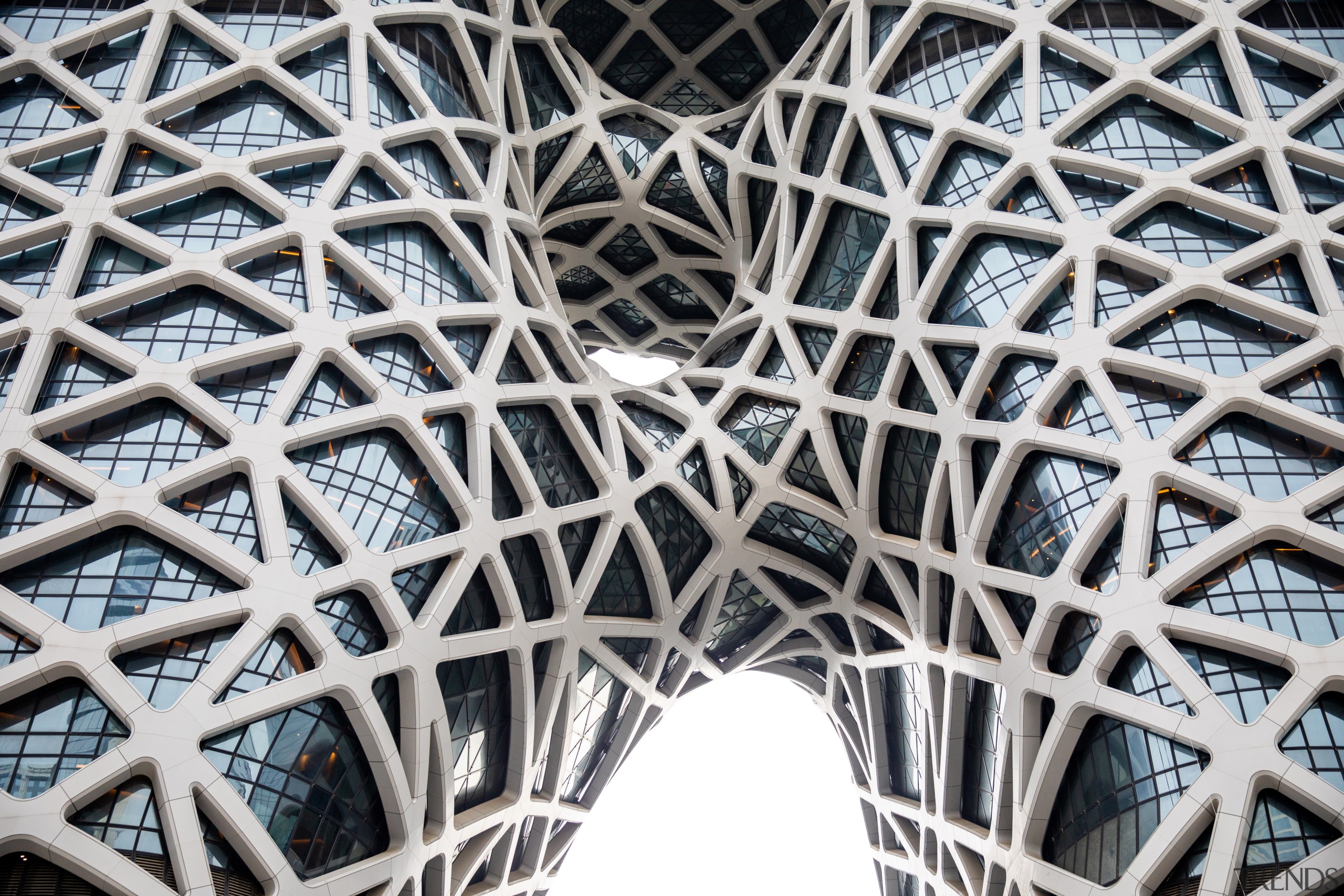 Net outcome – sculptural voids punctuate the Morpheus architecture, building, daylighting, line, material, metal, metropolis, pattern, structure, symmetry, white, gray, black