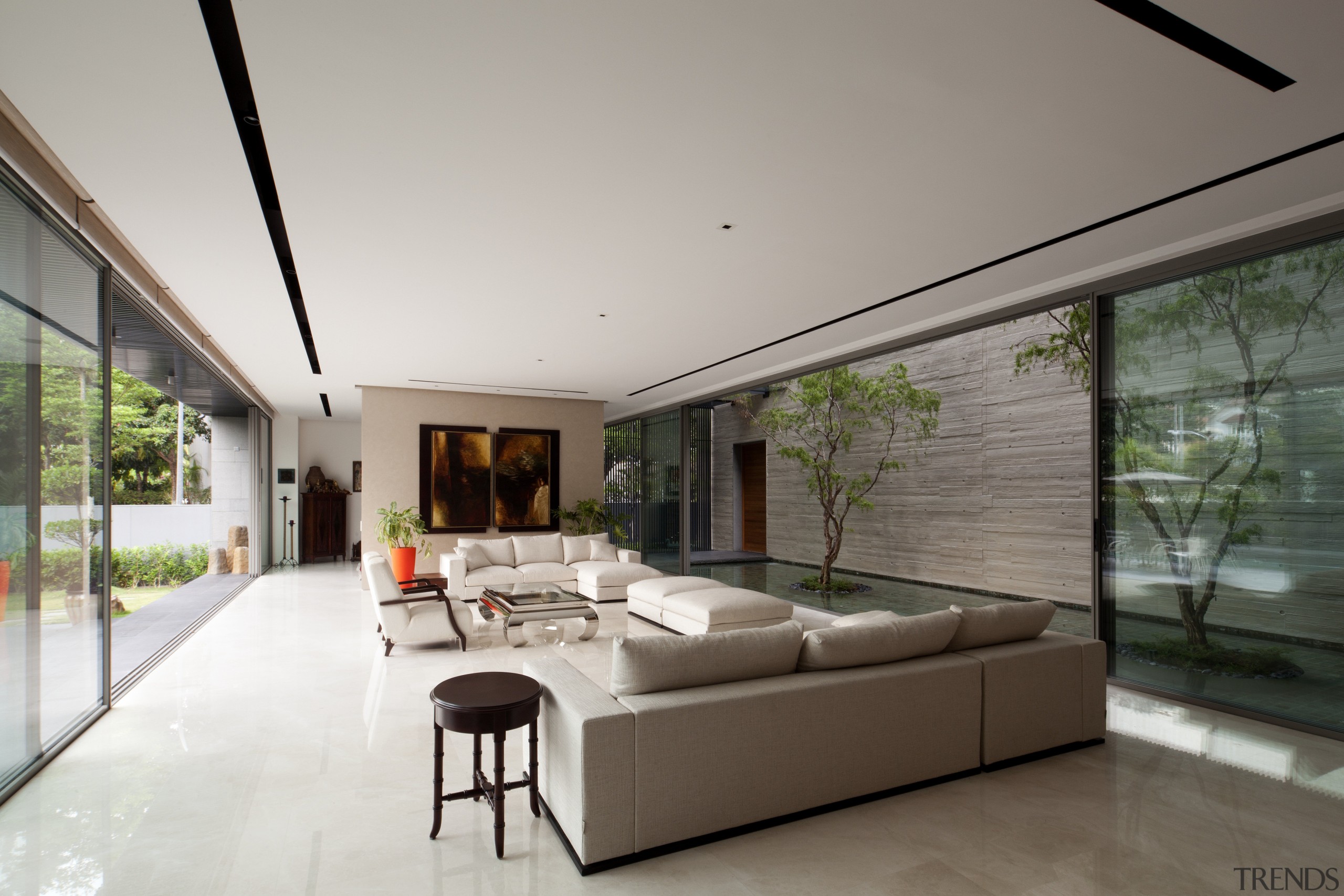 This living area can be opened up to architecture, ceiling, daylighting, estate, house, interior design, living room, real estate, window, gray