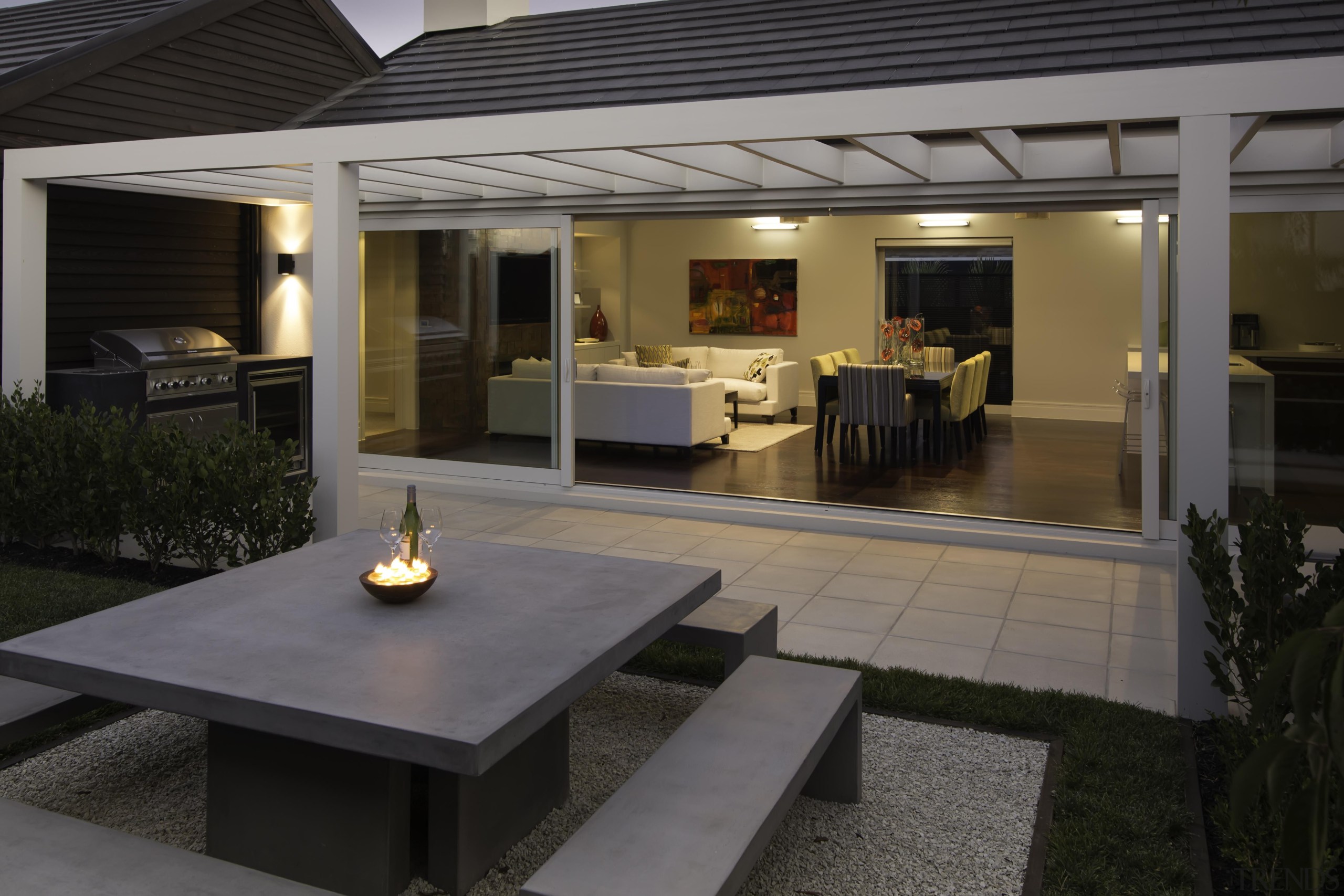 outdoorlivingversion1 - Outdoor Living Version 1 - house house, interior design, patio, real estate, roof, table, black, gray