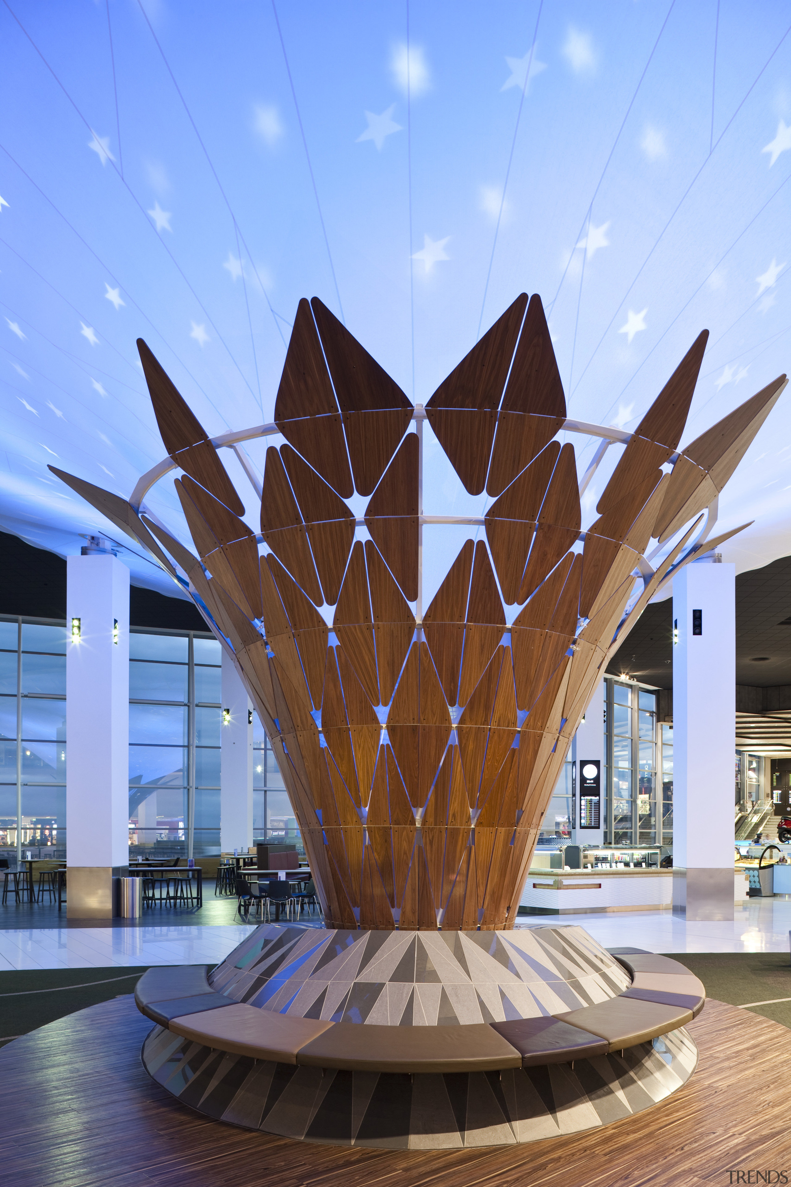 View of Auckland International Airport centrepiece, resembling the architecture, building, structure, teal