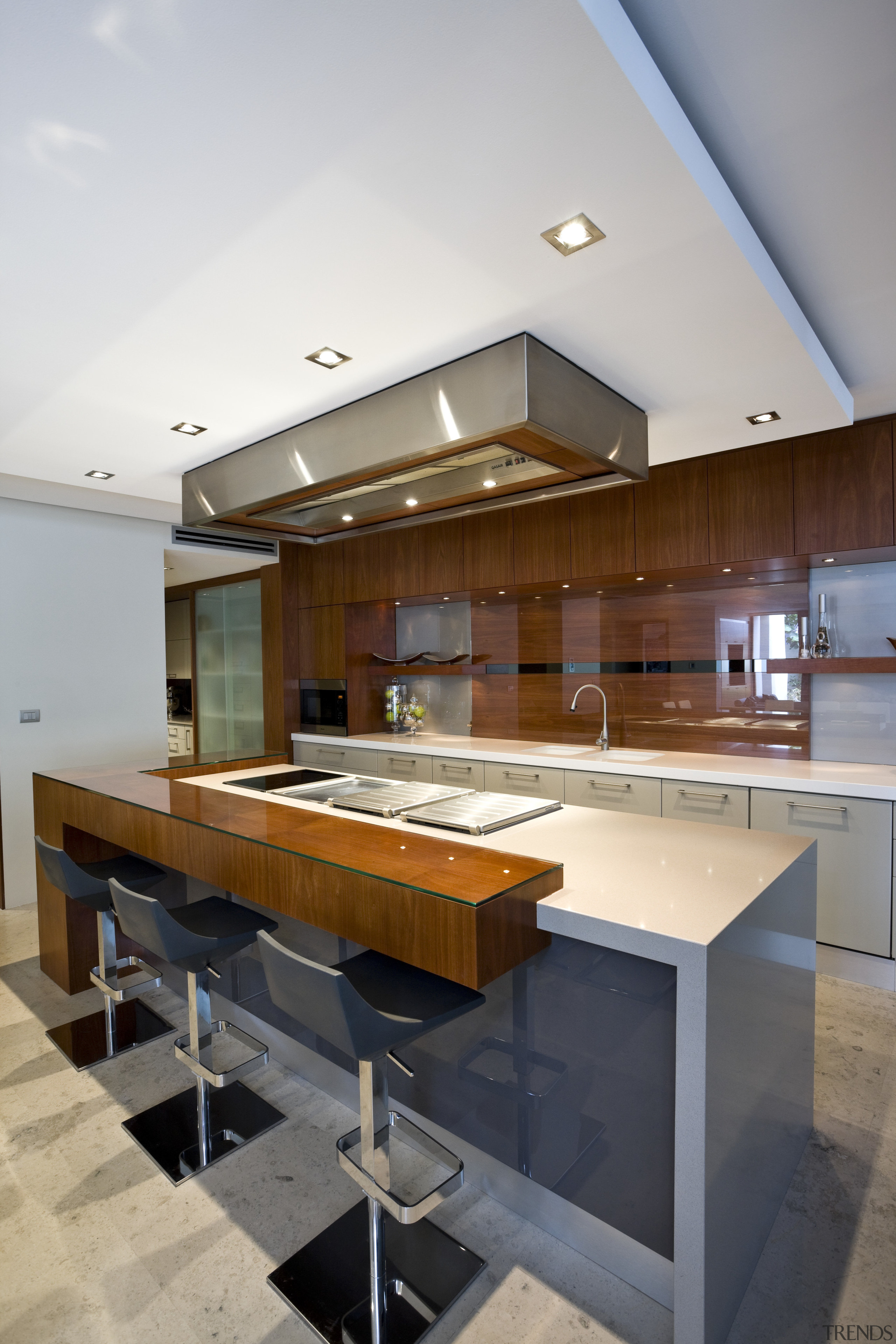 View of kitchen with stainless steel ventilation, stone architecture, countertop, daylighting, house, interior design, kitchen, real estate, table, gray