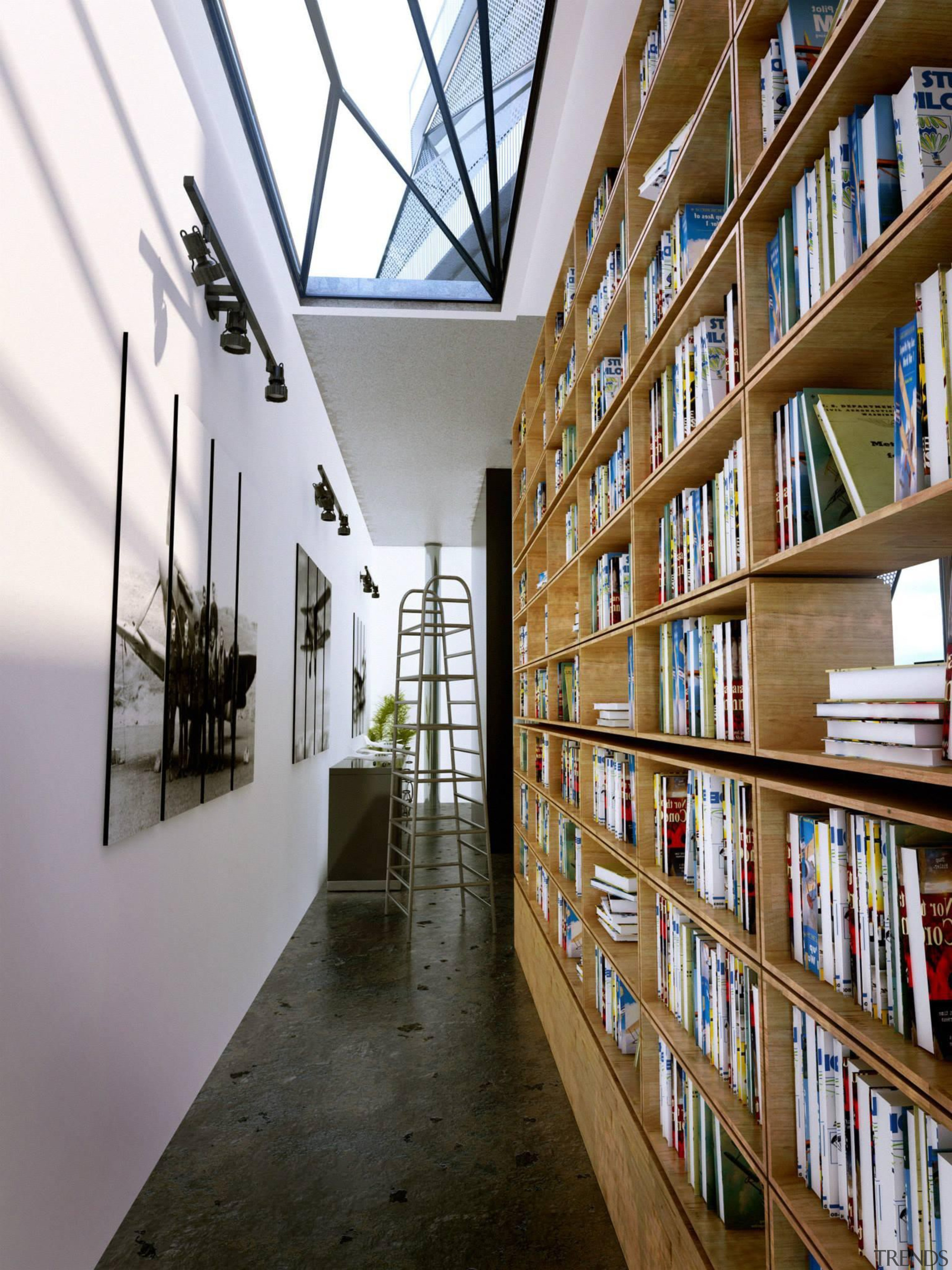 This home was designed for a retired pilot building, daylighting, institution, interior design, library, library science, public library, gray