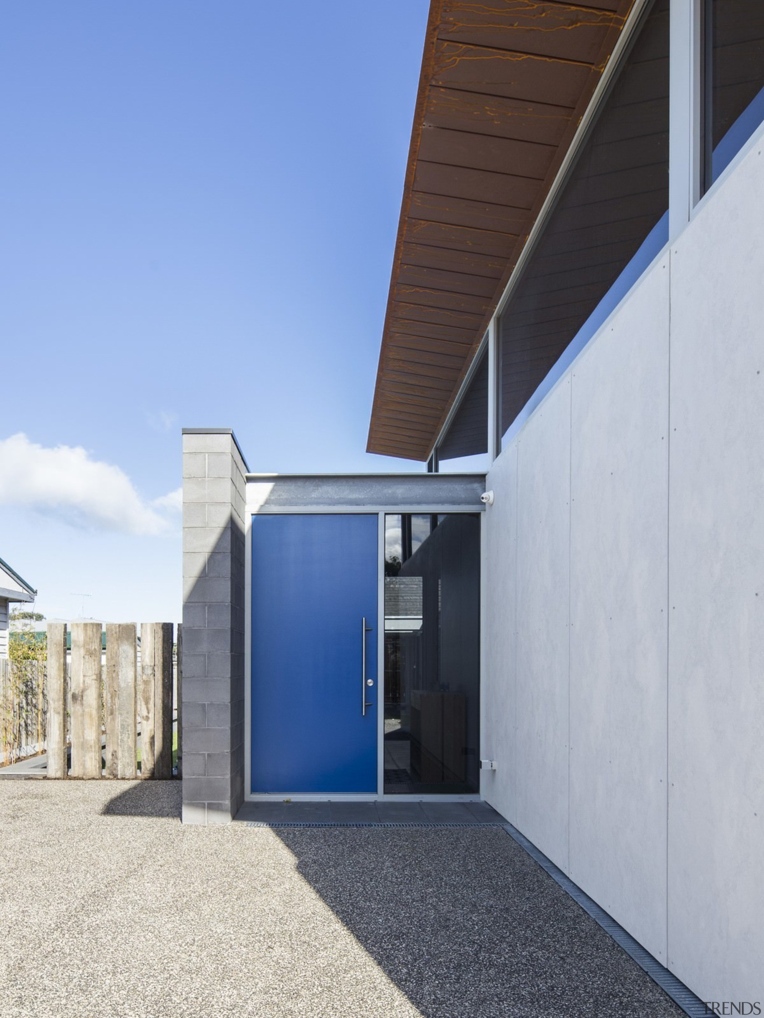The door reflects the sky - The door architecture, building, daylighting, facade, home, house, real estate, gray