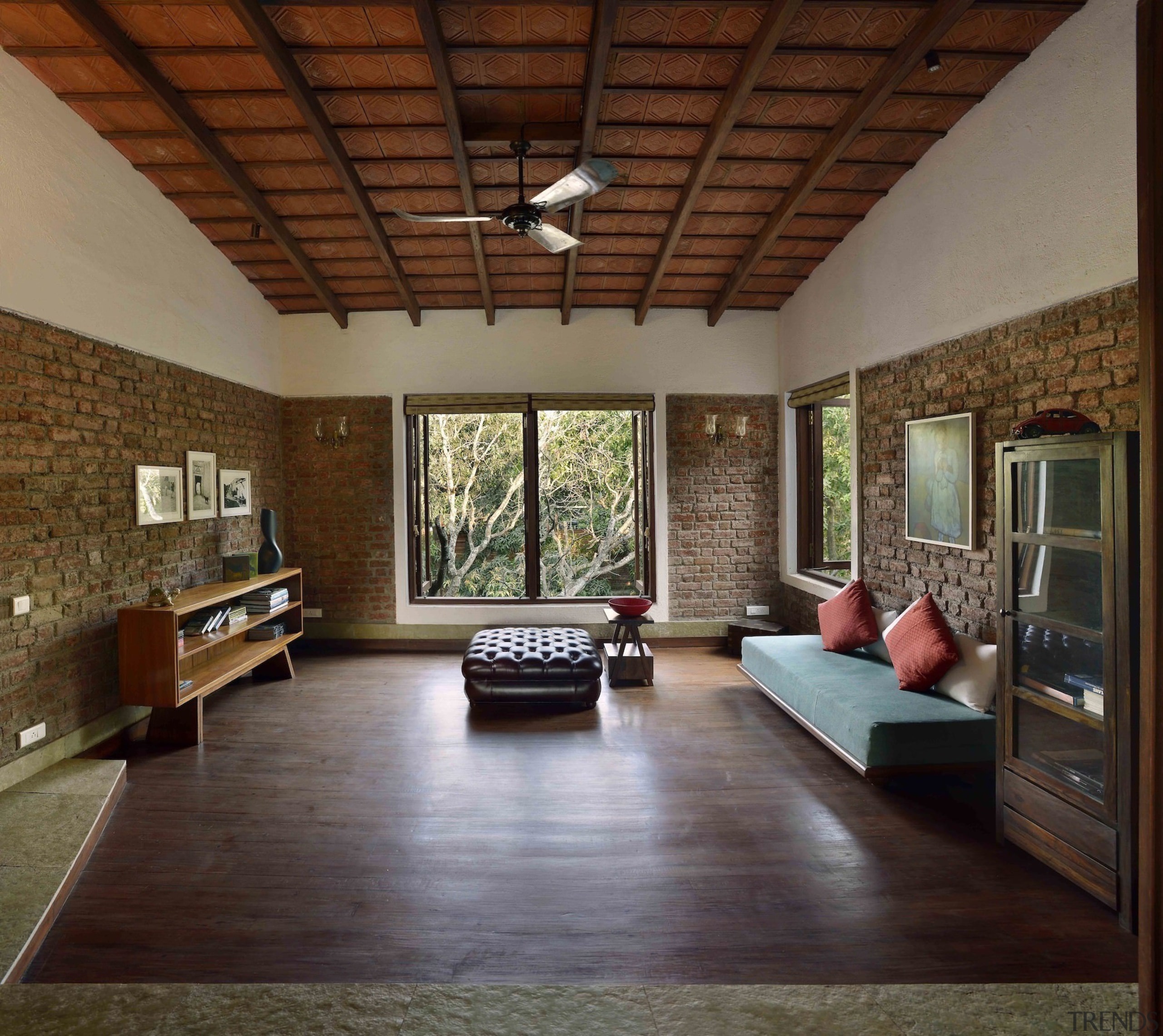 Architect: Studio PKA http://www.purankumar.com/Photographer: Amit Pasricha ceiling, daylighting, estate, floor, flooring, hardwood, house, interior design, living room, property, real estate, room, window, wood, wood flooring, brown, gray