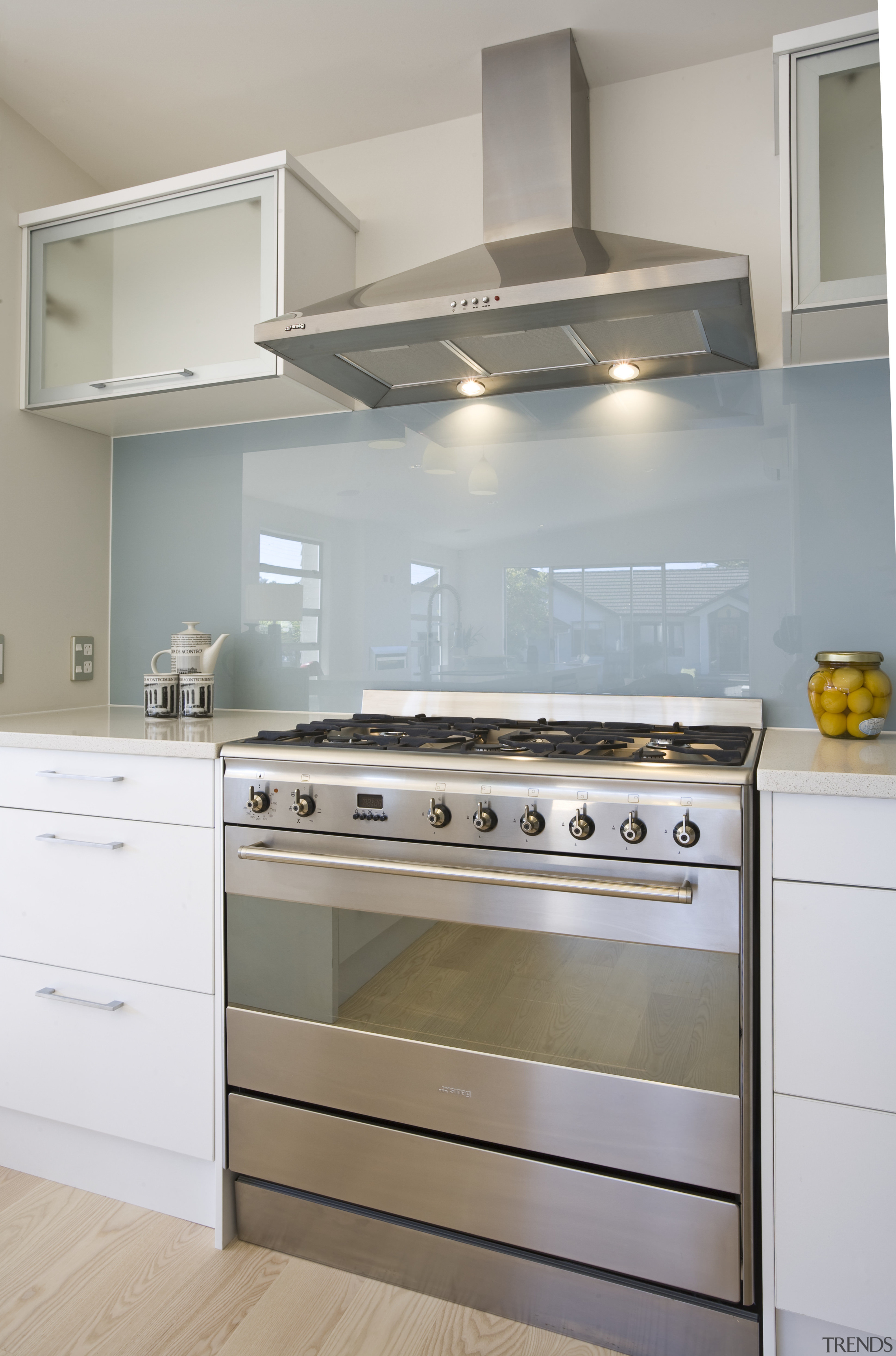 View of Harmony Homes show home kitchen which cabinetry, countertop, cuisine classique, gas stove, home appliance, kitchen, kitchen appliance, kitchen stove, major appliance, room, gray