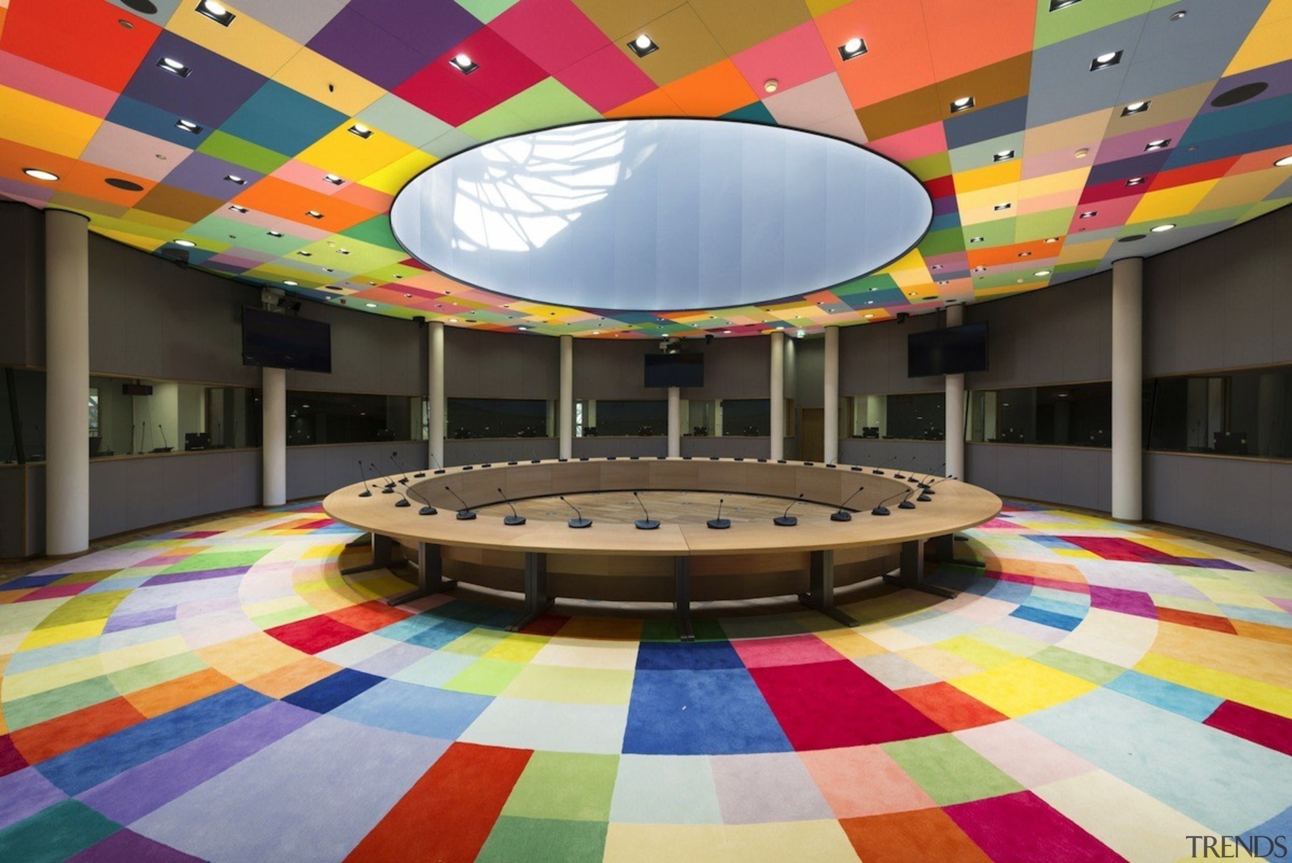 This new headquarters for the European Union Council ceiling, function hall, interior design, leisure centre, play