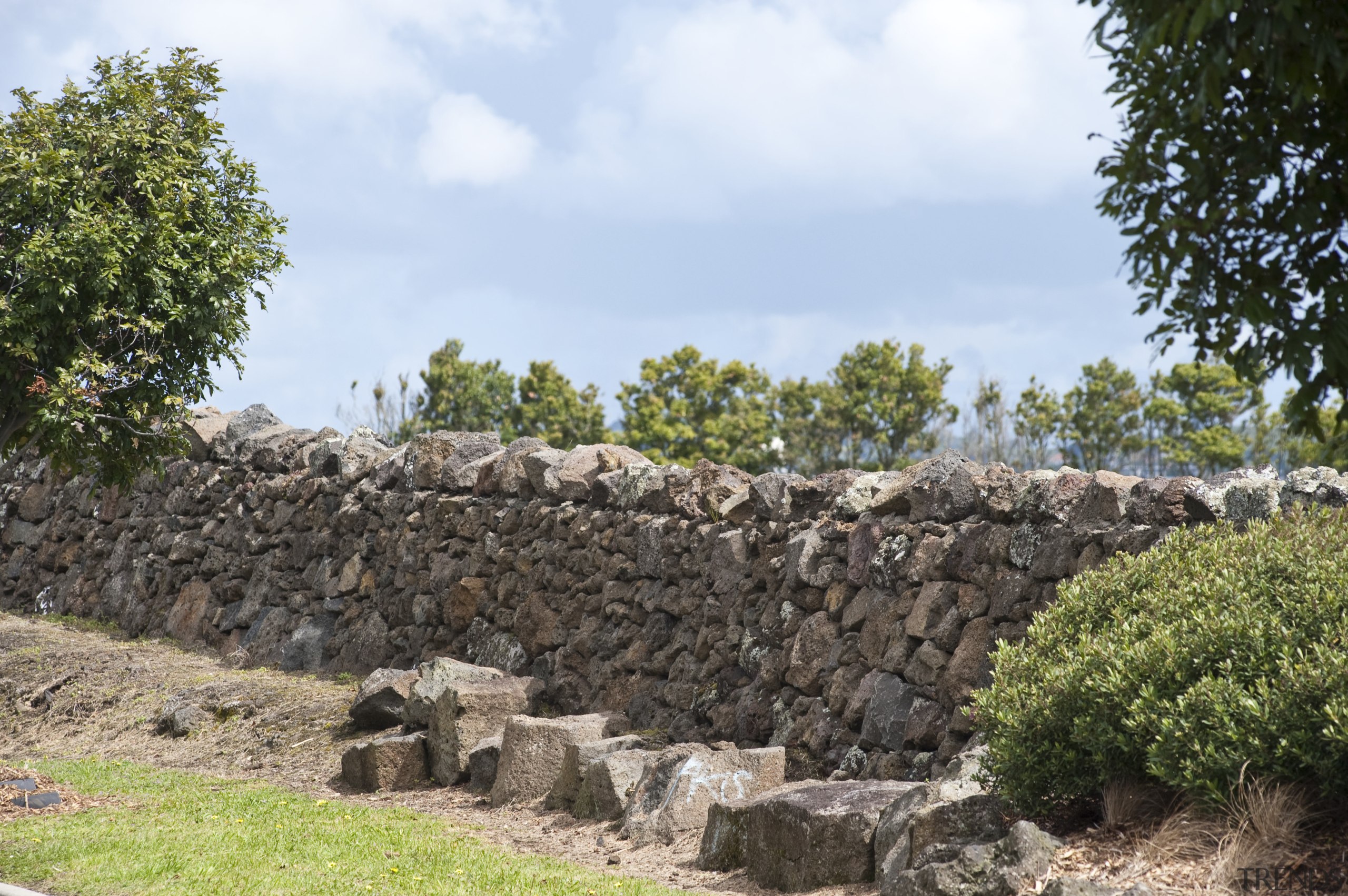 View of Mt Wellington stone walls. - View archaeological site, outcrop, rock, ruins, stone wall, tree, wall