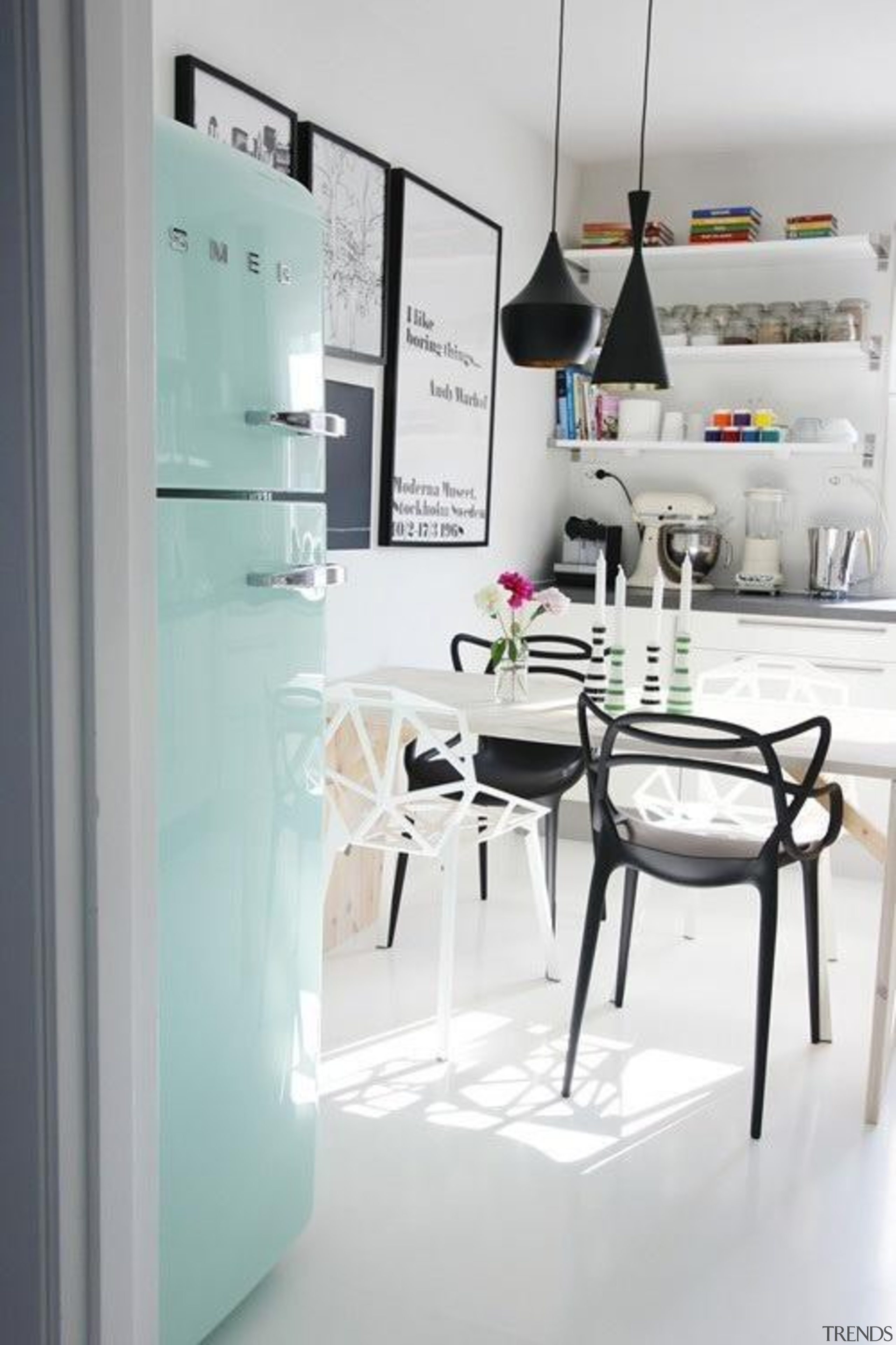 A touch of mint in a black and furniture, interior design, product design, table, gray, white