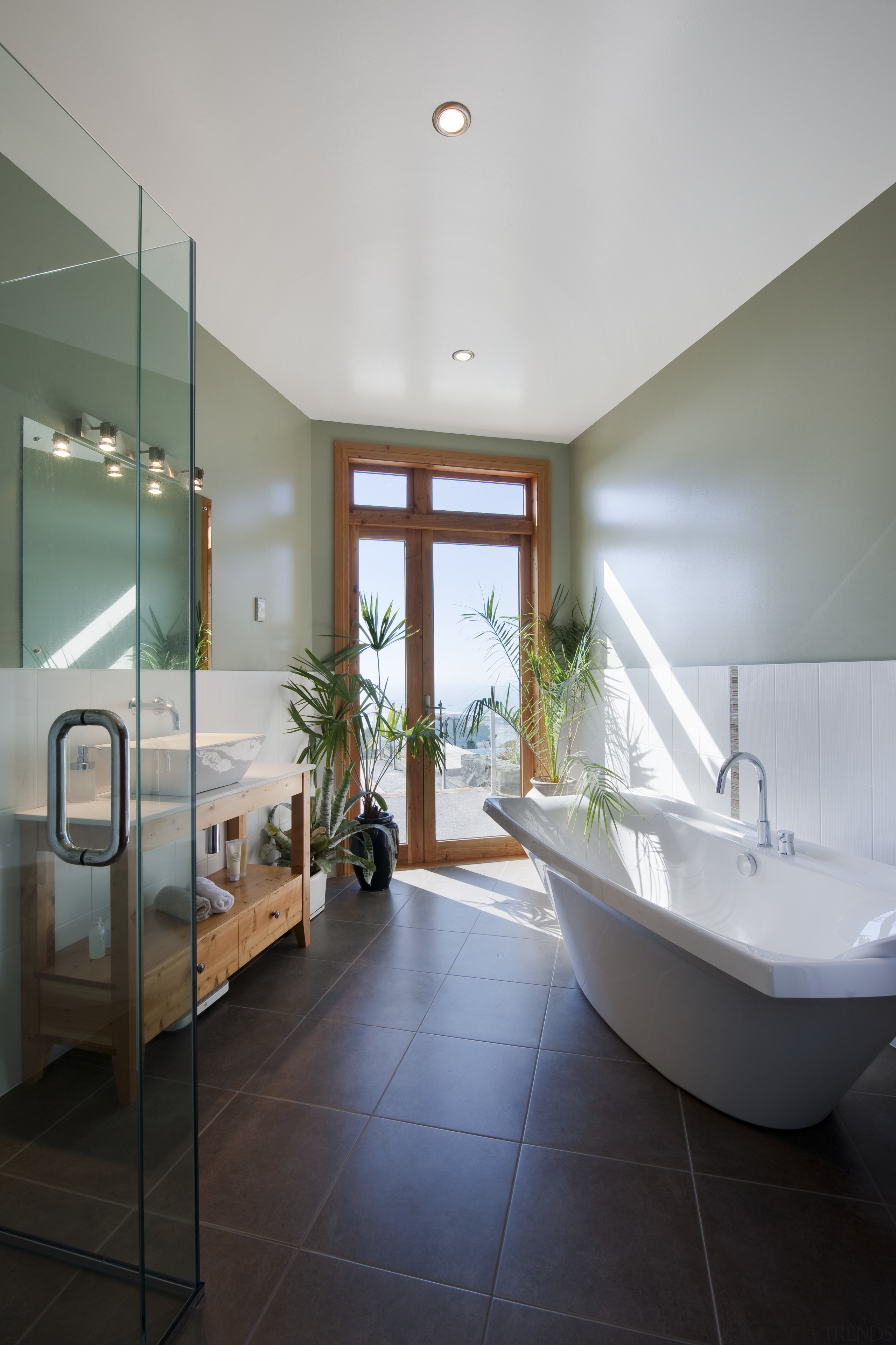 View of guest bathroom designed by Blue Print architecture, bathroom, ceiling, daylighting, floor, home, interior design, real estate, room, window, gray
