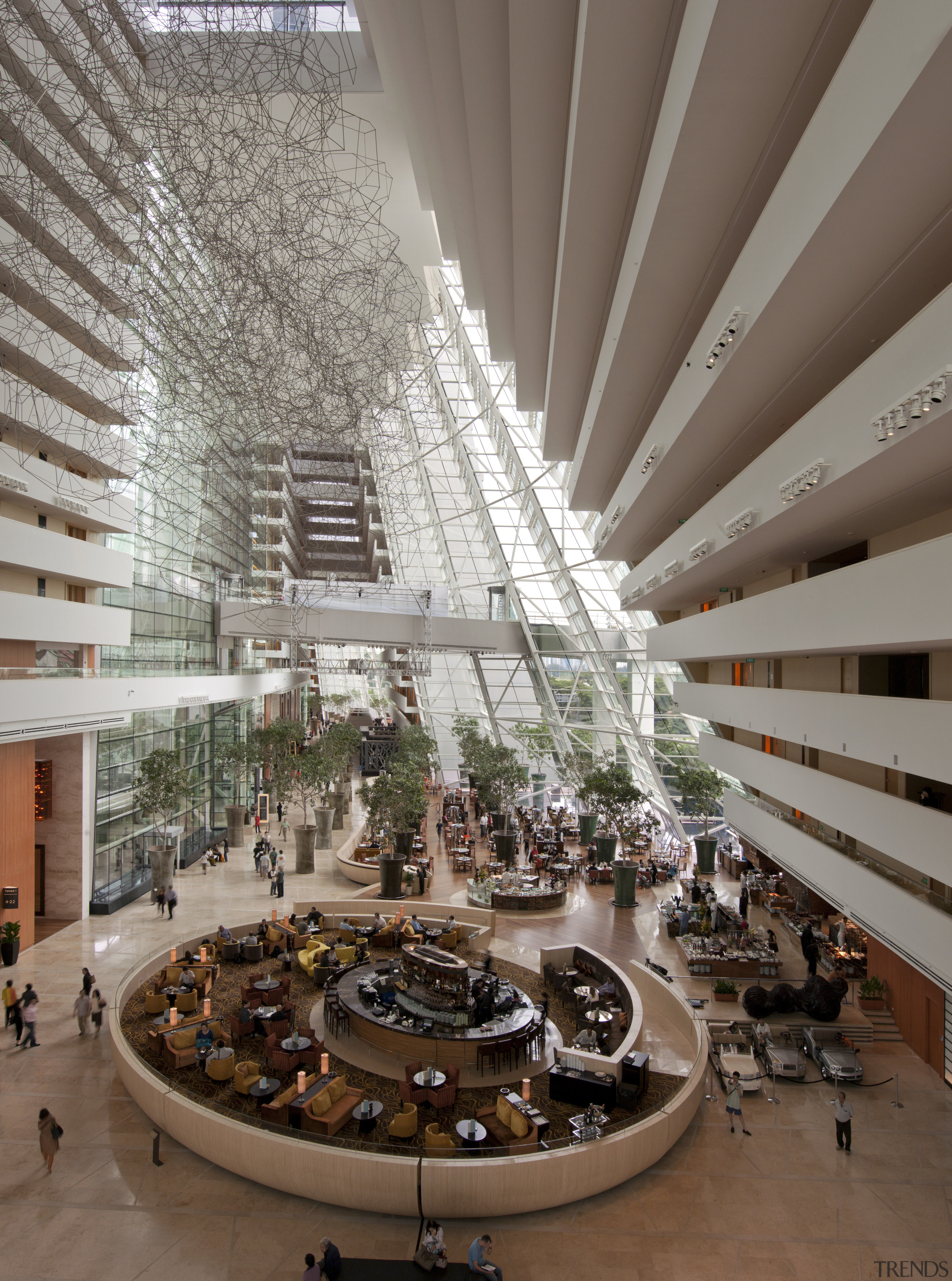 Marina Bay Sands, Singapore - Marina Bay Sands, architecture, building, ceiling, daylighting, interior design, lobby, mixed use, shopping mall, gray, brown