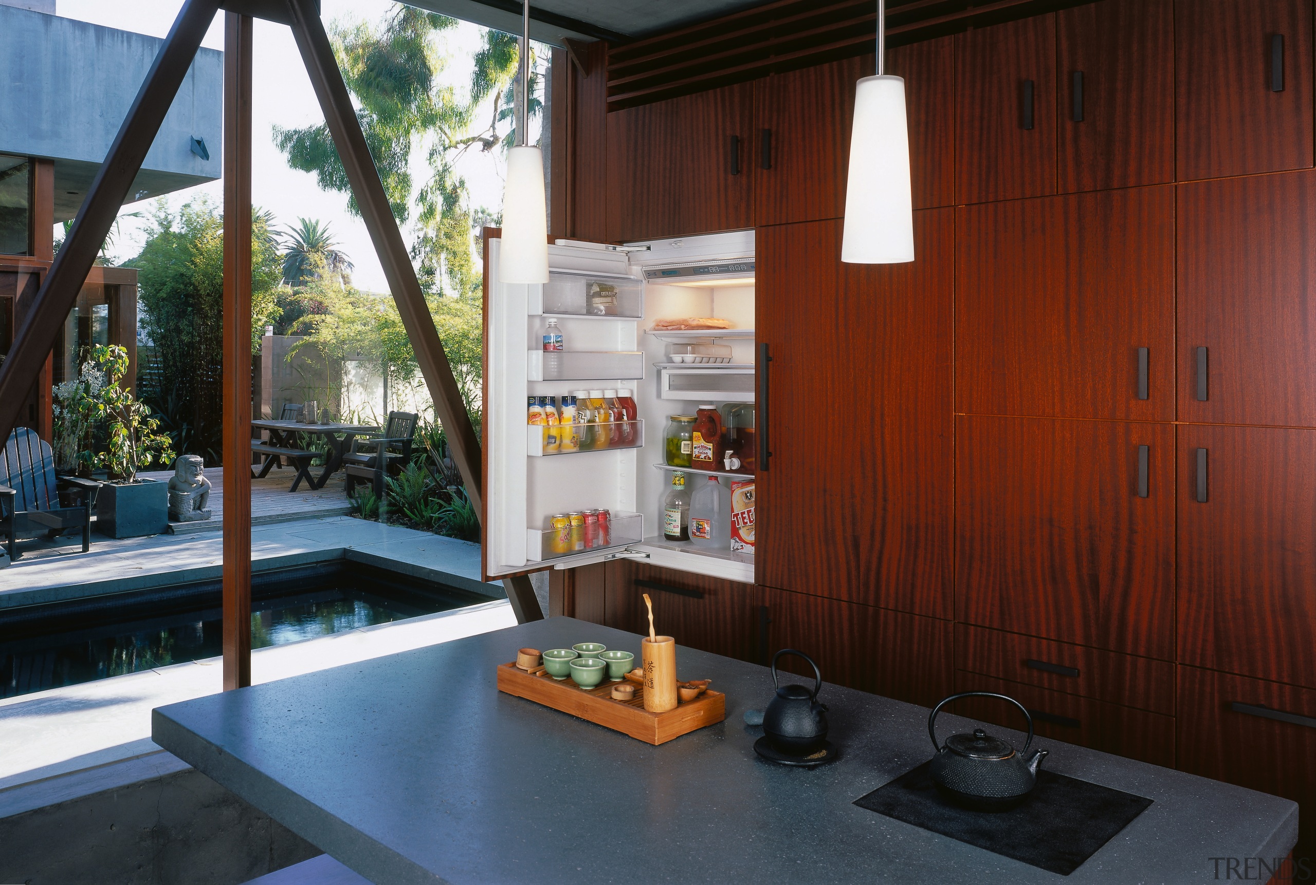 A view of a kitchen by David Hertz architecture, house, interior design, real estate, red