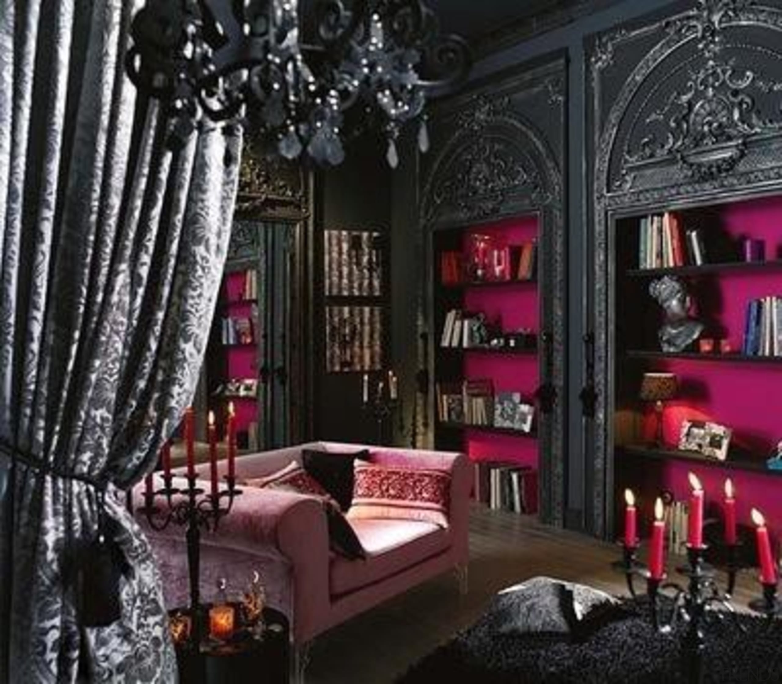 Never thought pink can be "spooky" - Pink home, interior design, living room, room, black