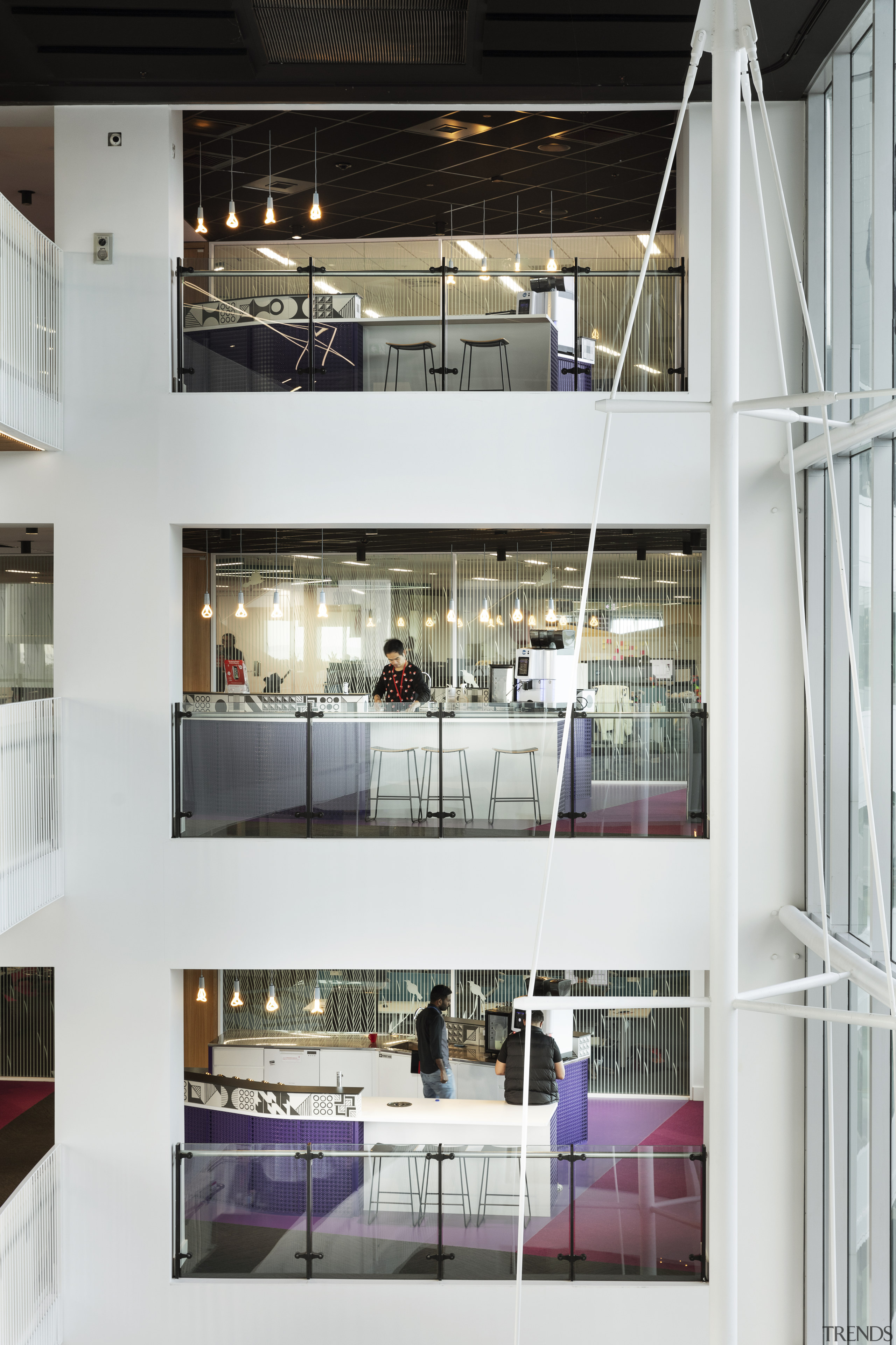 At the Vodafone InnoV8 head offices, social spaces architecture, glass, interior design, white