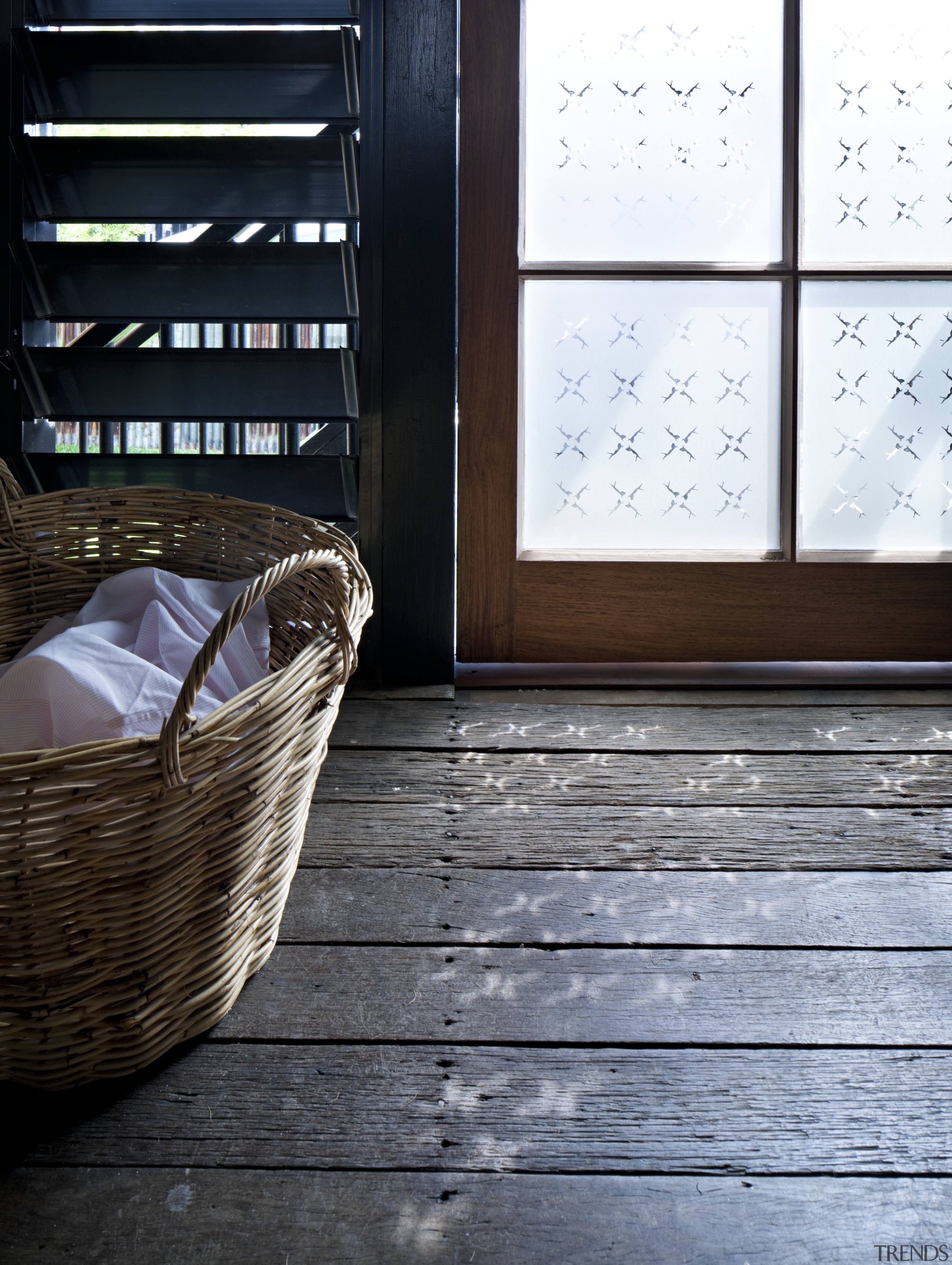 View of an inner city cottage. - View chair, floor, flooring, furniture, hardwood, interior design, light, window, wood, wood stain, black, gray