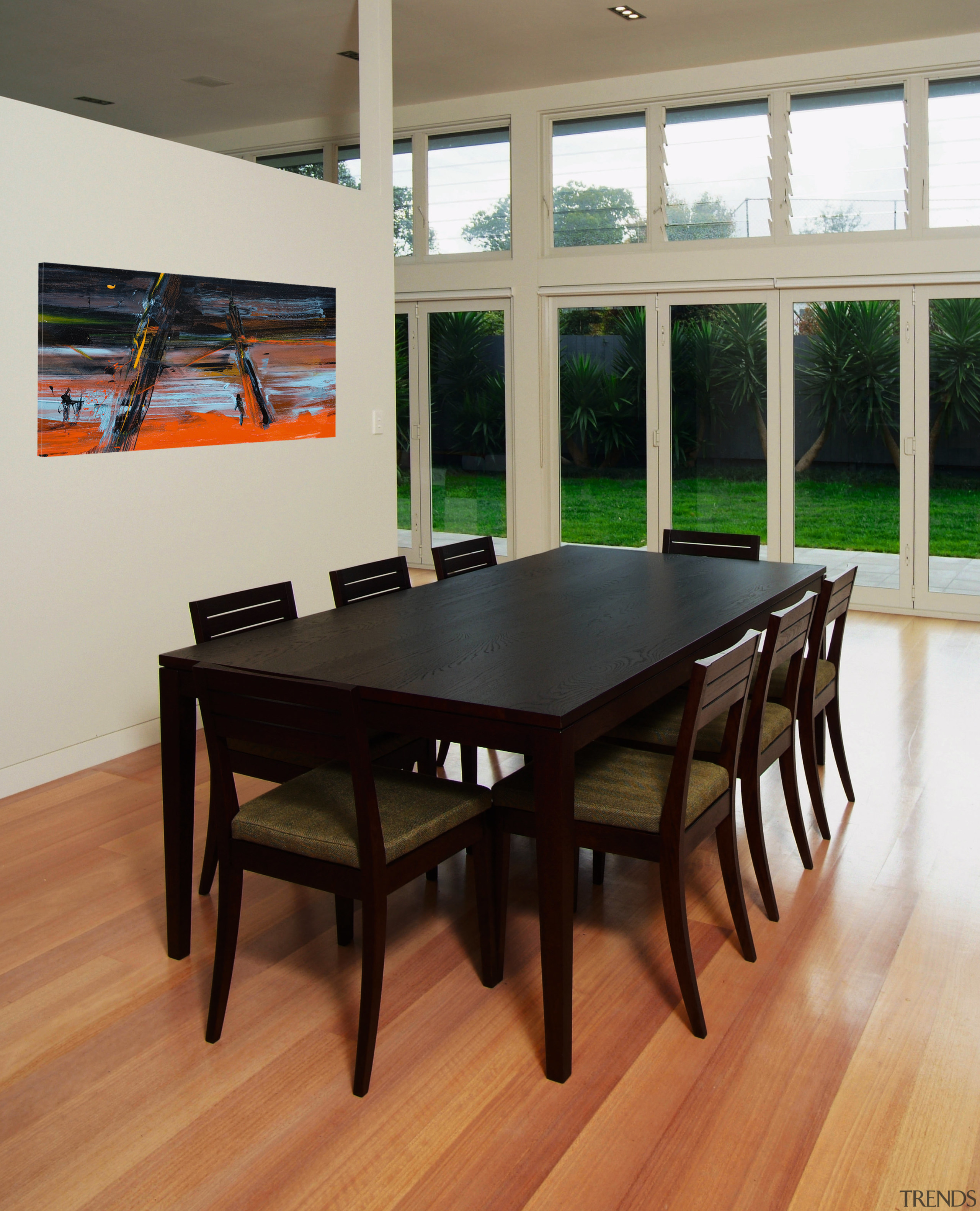 A view of some furniture from Neo Design. chair, dining room, floor, flooring, furniture, hardwood, interior design, table, wood, brown, gray