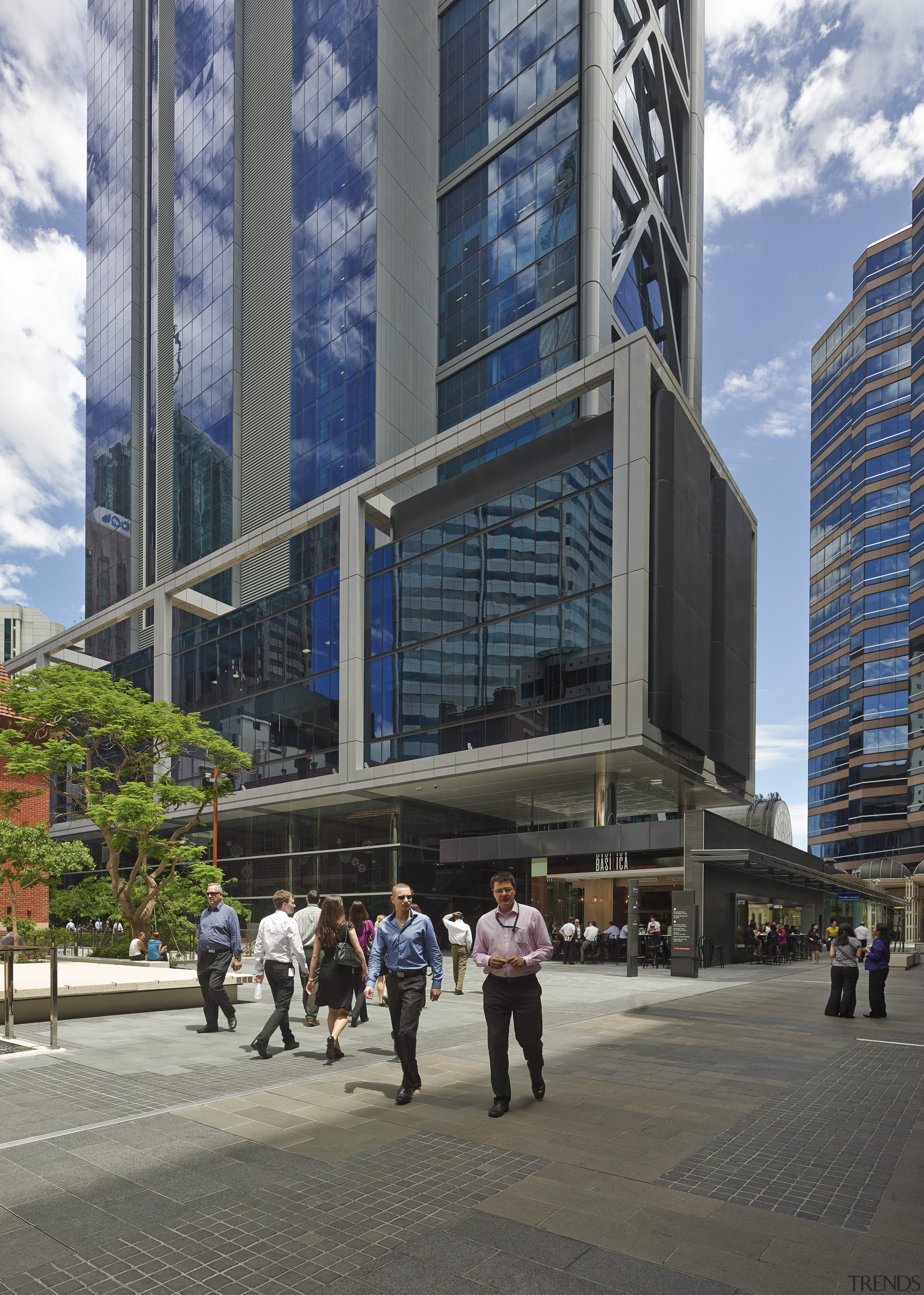 BHP Billiton in Hassell-designed Brookfield Place - BHP architecture, building, city, commercial building, condominium, corporate headquarters, daytime, downtown, headquarters, metropolis, metropolitan area, mixed use, neighbourhood, pedestrian, plaza, sky, skyscraper, tower, tower block, urban area, gray, black