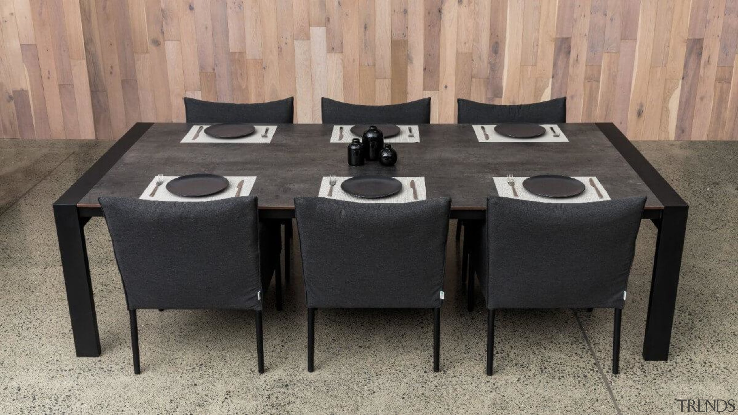 The Marlborough table incorporates an HPL top chair, coffee table, furniture, kitchen & dining room table, outdoor table, rectangle, room, table, tablecloth, textile, gray, black