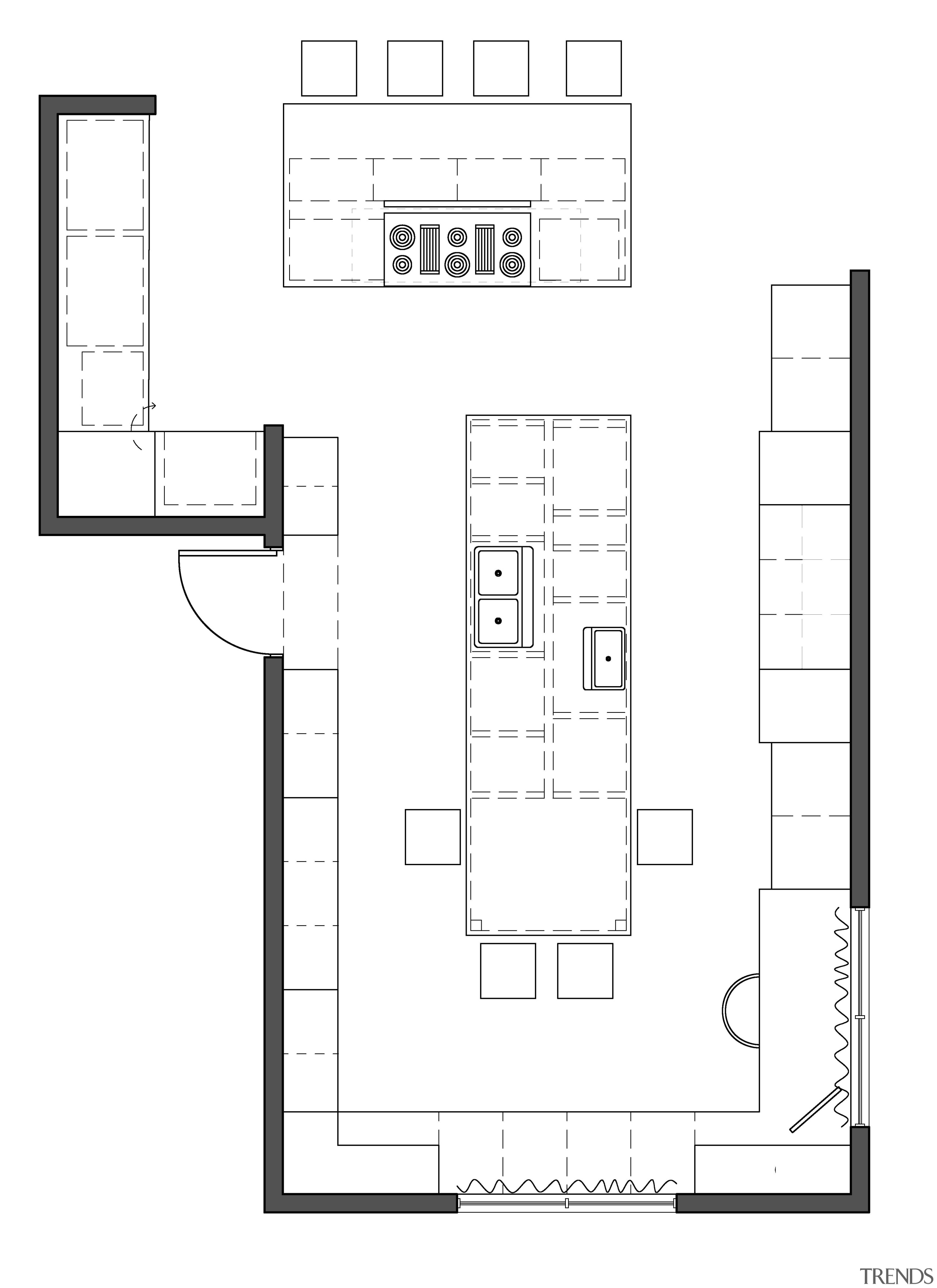 Plan of traditional white kitchen design by Jamie angle, architecture, area, black and white, design, diagram, drawing, floor plan, line, plan, product, product design, square, structure, white