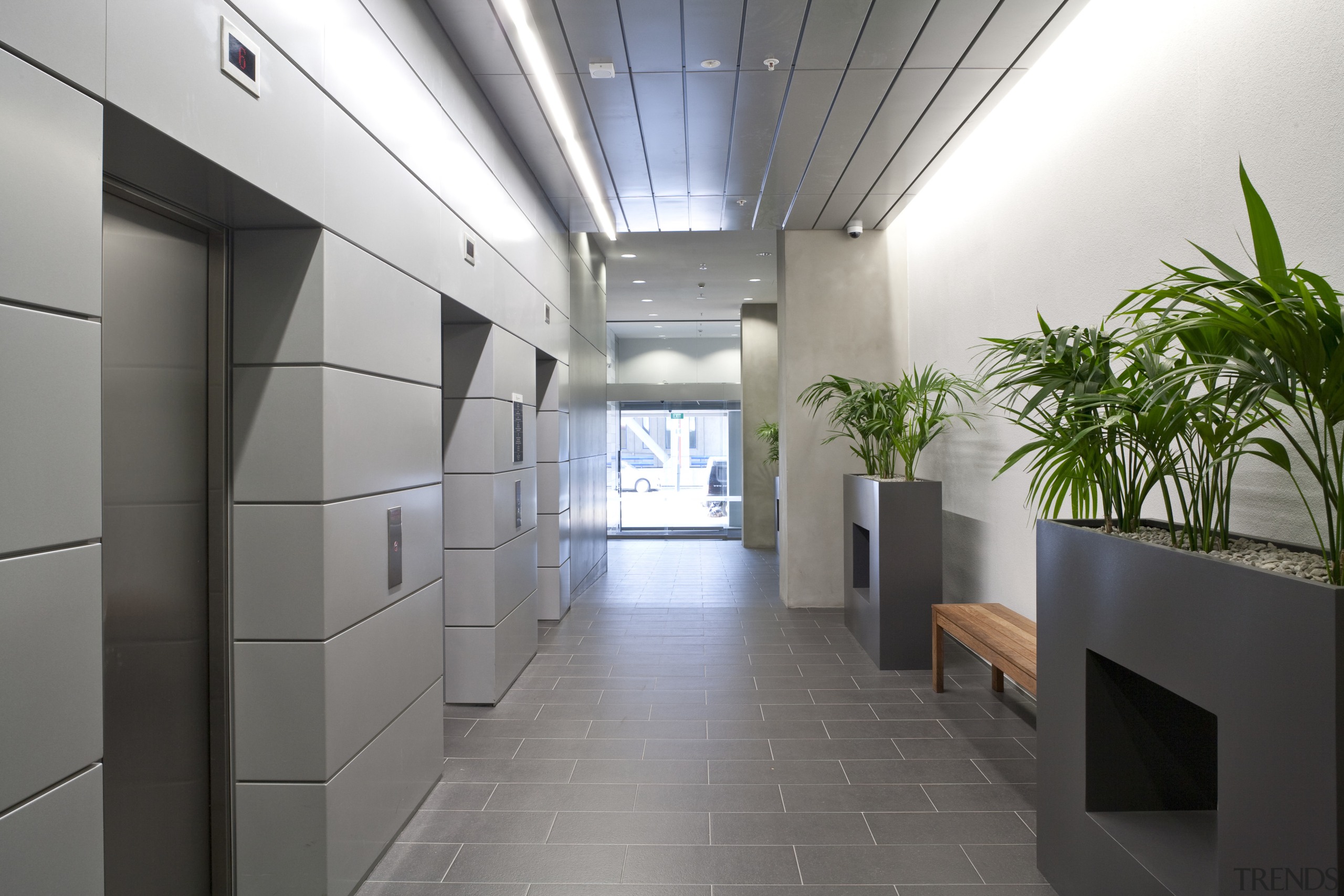 interior view of willis bond &amp; co development daylighting, interior design, lobby, gray