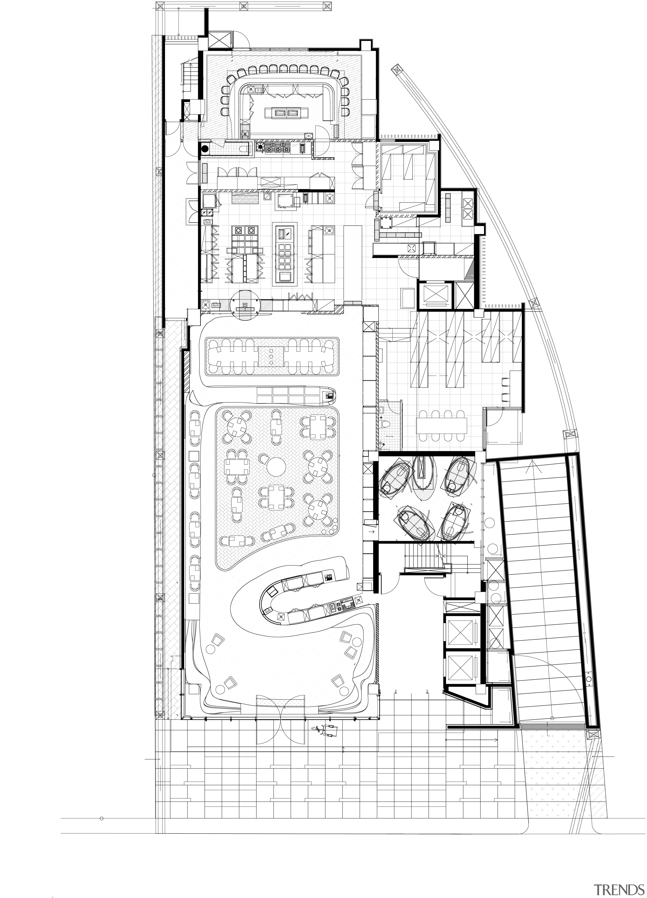 The centrepiece of Raw restaurant in Taipei is architecture, area, artwork, black and white, design, diagram, drawing, elevation, floor plan, home, line, line art, plan, product, product design, schematic, sketch, structure, technical drawing, text, white