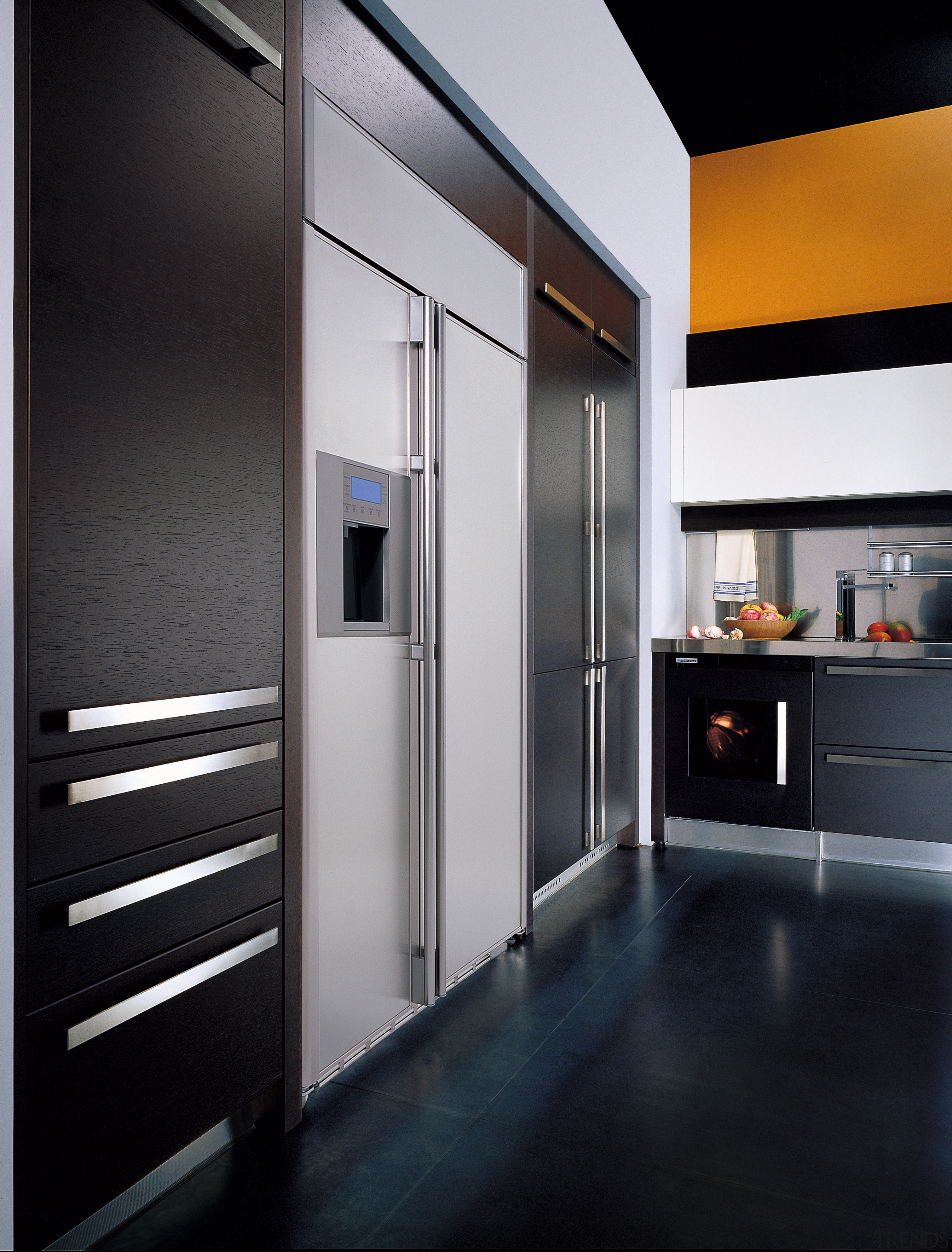 Large stainless steel side by side refrigerator set door, home appliance, interior design, black, gray