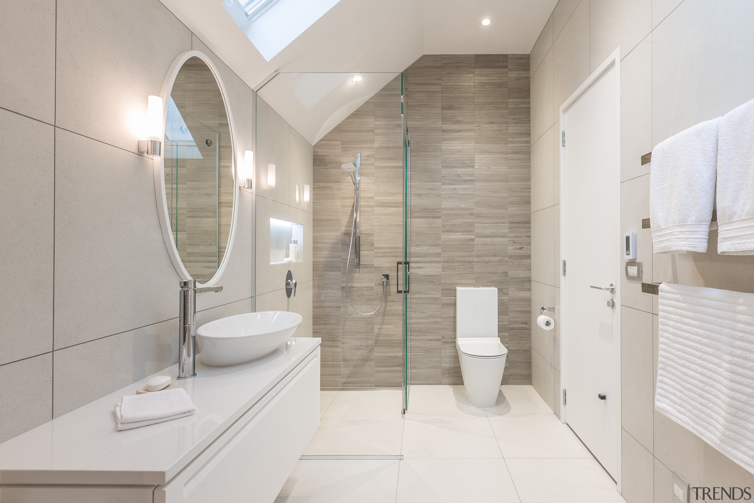 A glass showerstall maximises the sense of space architecture, bathroom, home, interior design, product design, property, real estate, room, gray