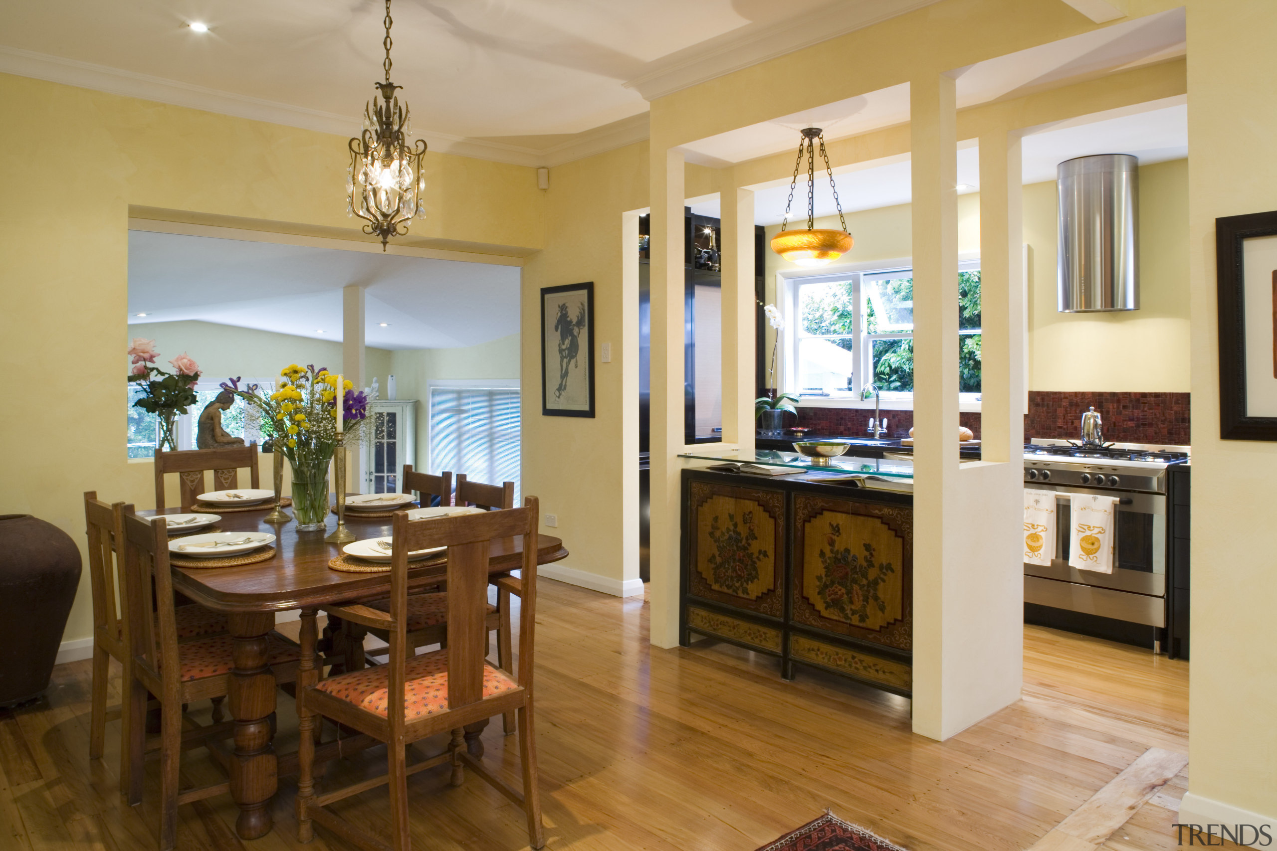 View of Kitchen designed by Celia Visser Design, dining room, interior design, living room, property, real estate, room, orange, brown