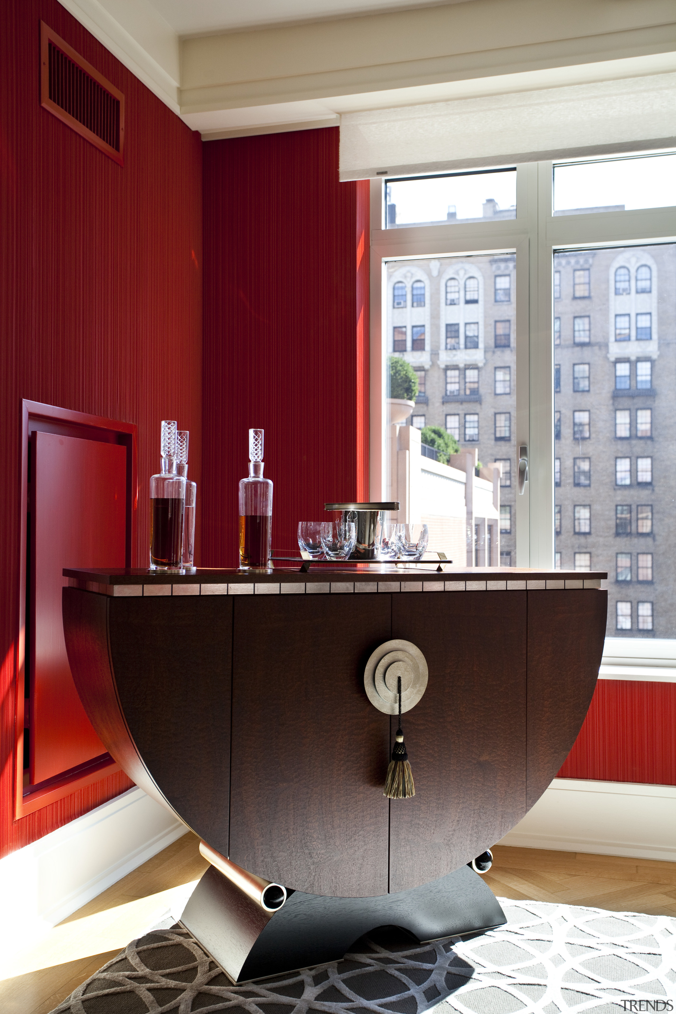 The bar, one of the more overtly Art furniture, home, interior design, living room, product design, room, table, red