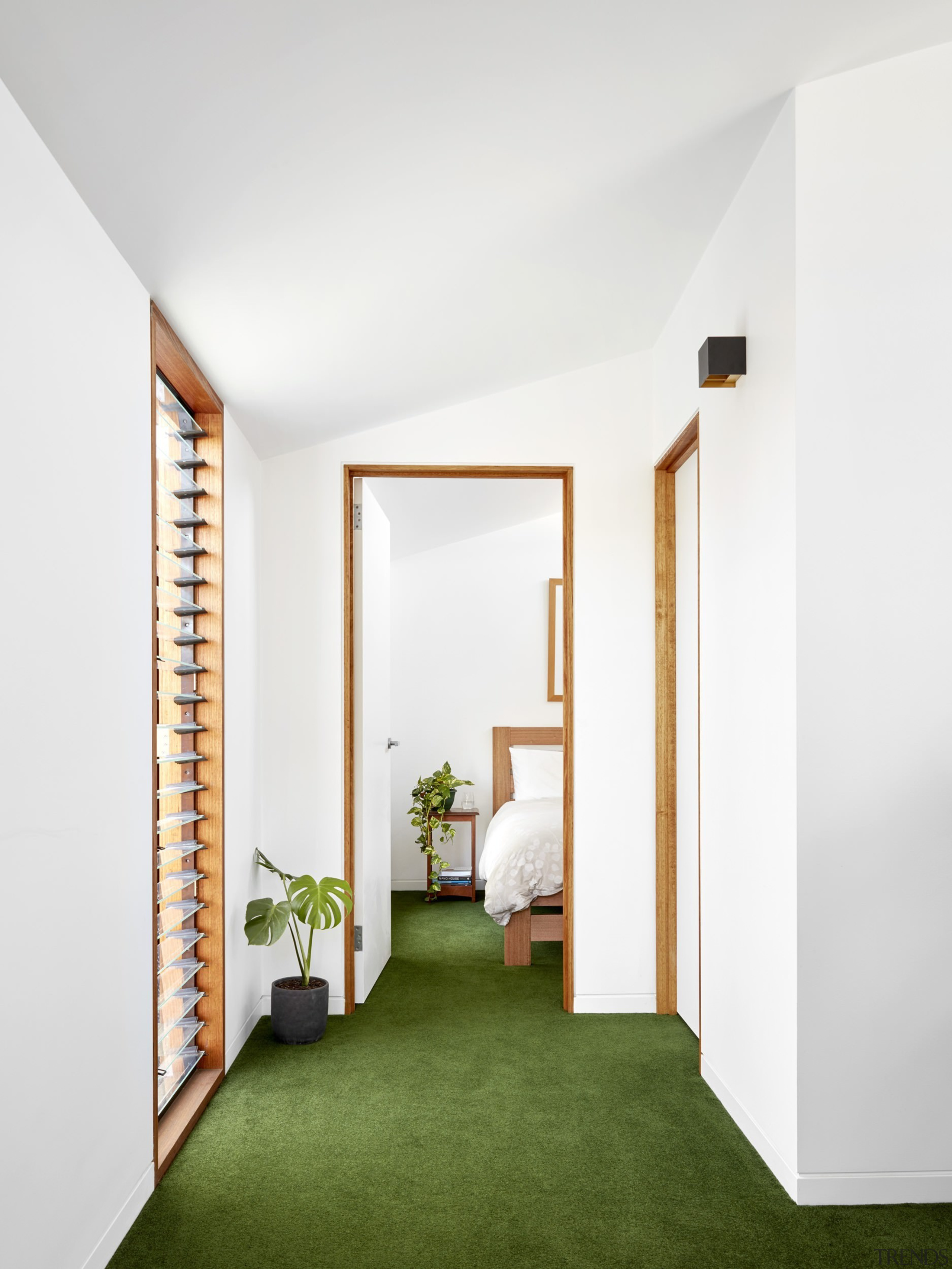 Green floors echo the outdoors - Green floors architecture, door, home, house, interior design, real estate, window, white