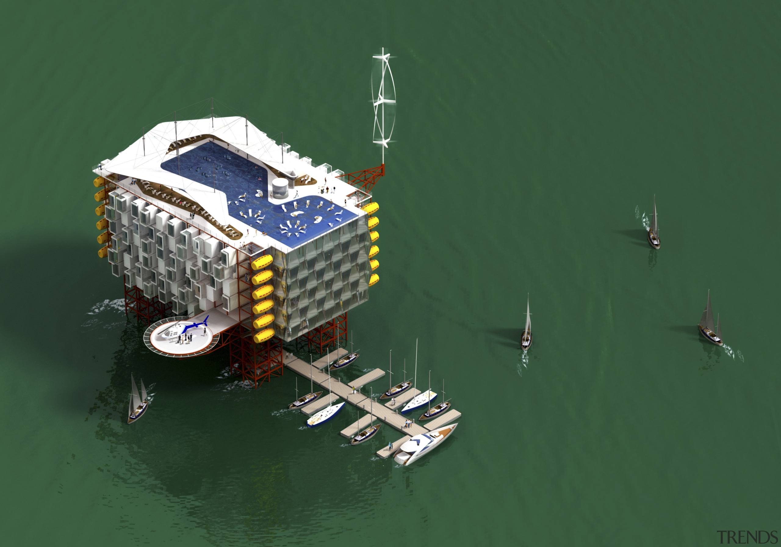 An Oil Rig Resort by Morris Architechs. Just green