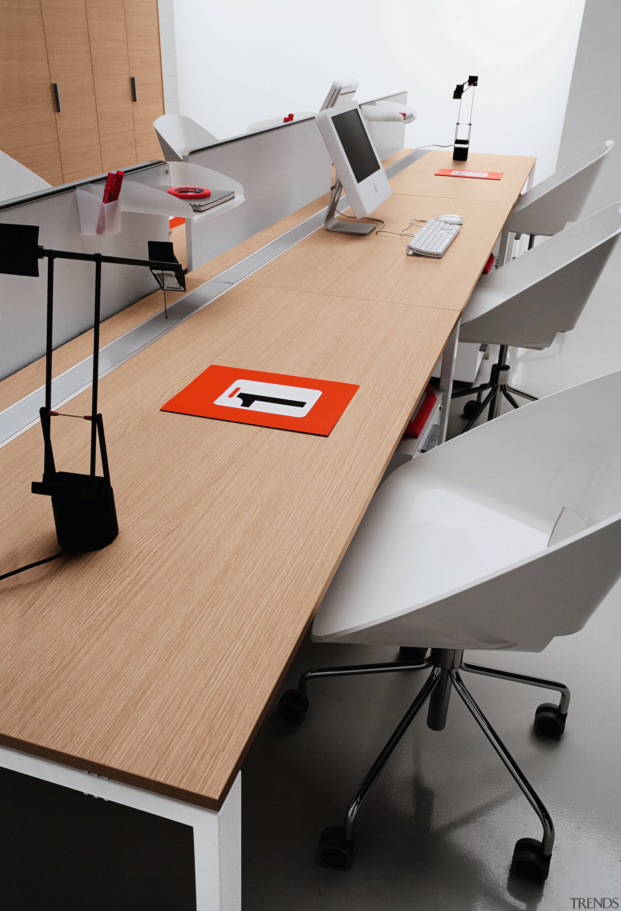 Image of the Pegaso office furniture which was angle, desk, floor, furniture, office, product design, table, wood, gray
