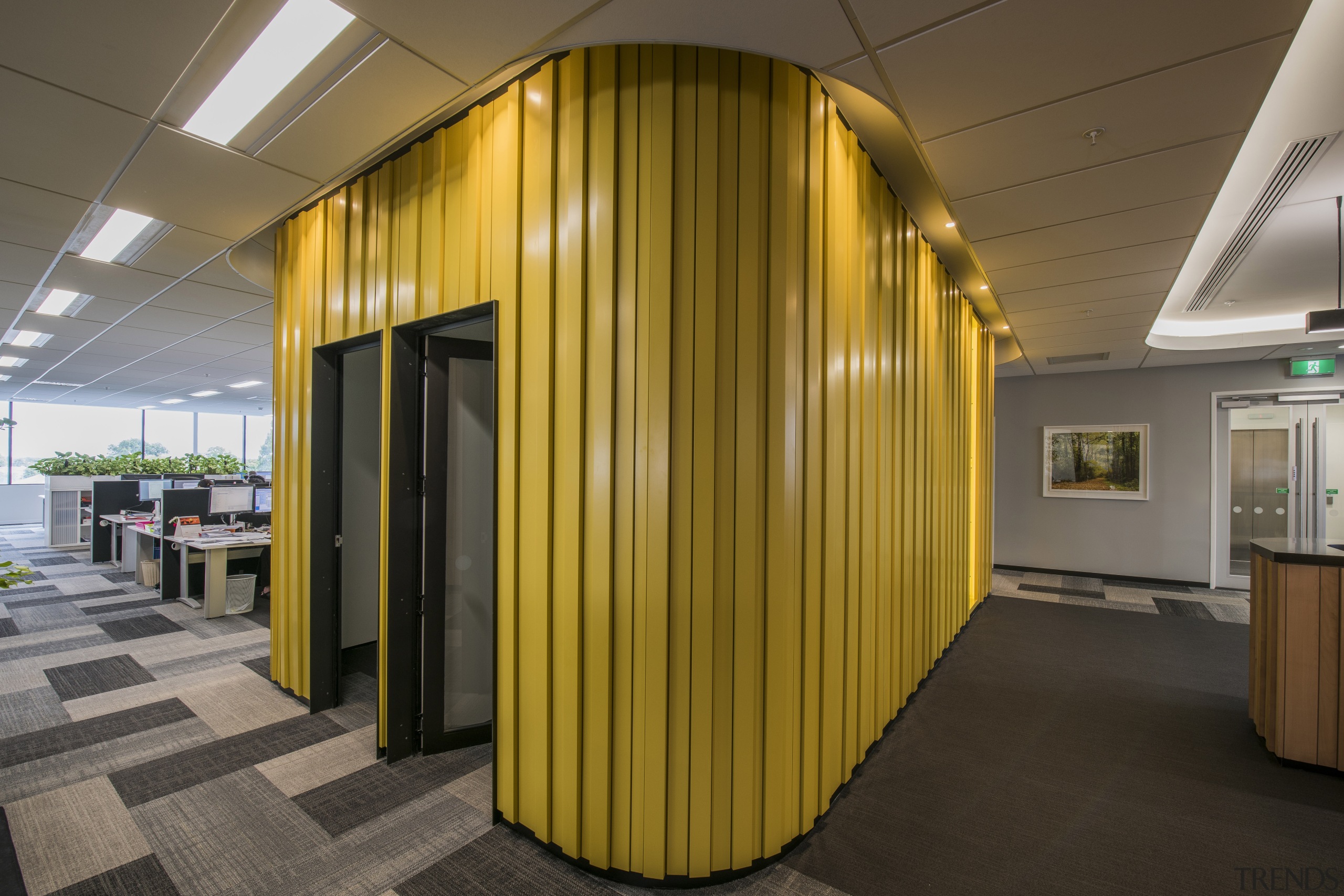 As part of UniMeds top floor fit-out in architecture, ceiling, interior design, lobby, brown