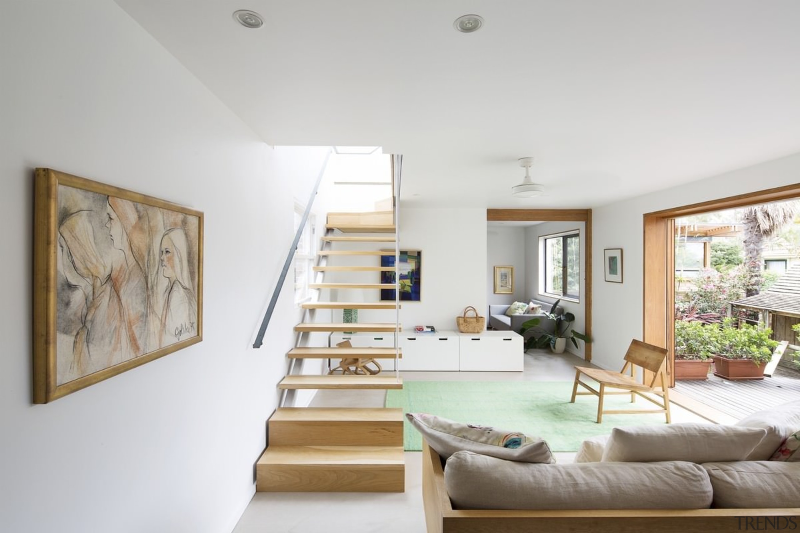 A meeting point for the entire home, this architecture, ceiling, daylighting, estate, home, house, interior design, living room, property, real estate, room, gray