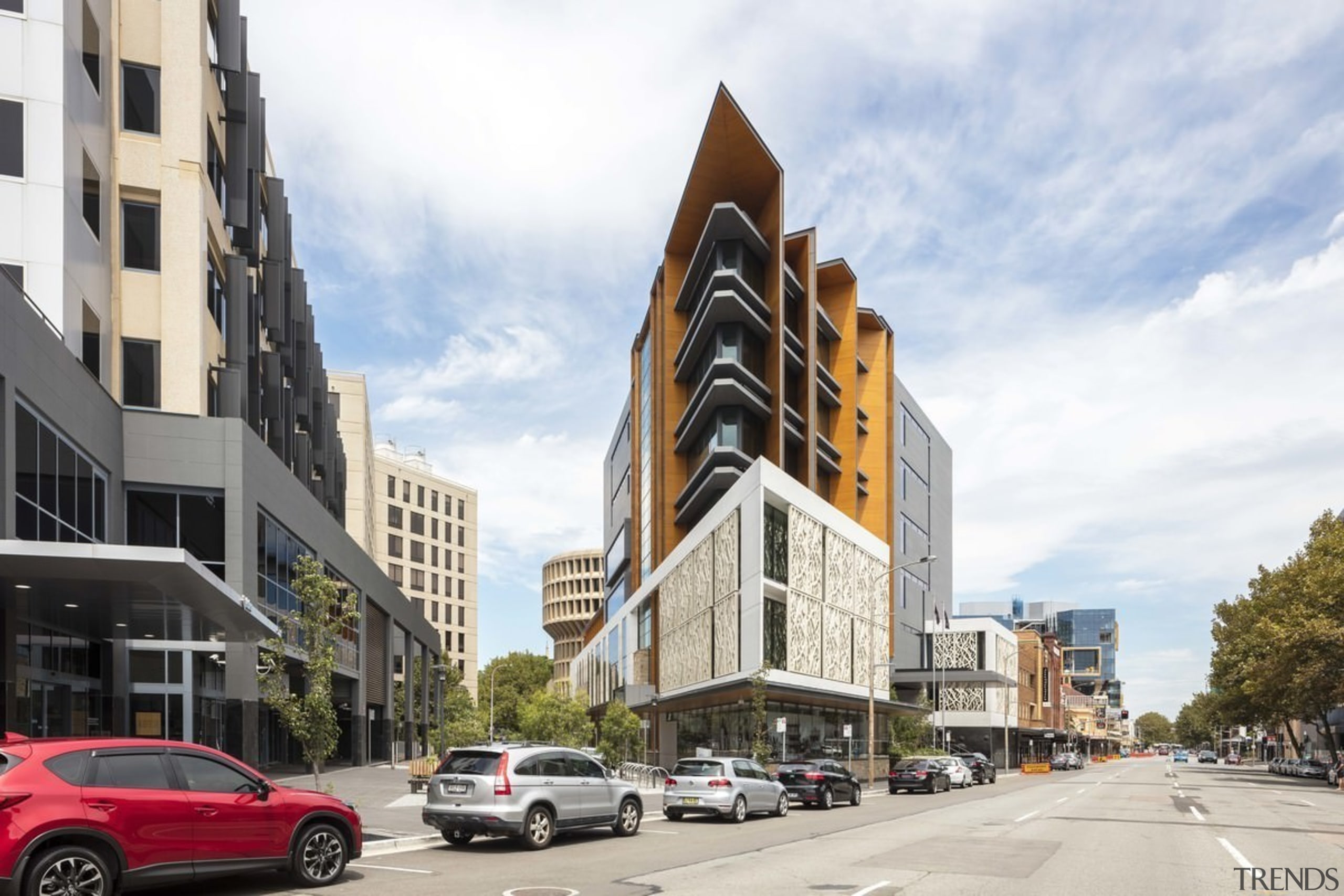 Newcastle Courthouse – Cox Architecture - Newcastle Courthouse building, city, downtown, facade, metropolis, metropolitan area, mixed use, neighbourhood, sky, street, town, white