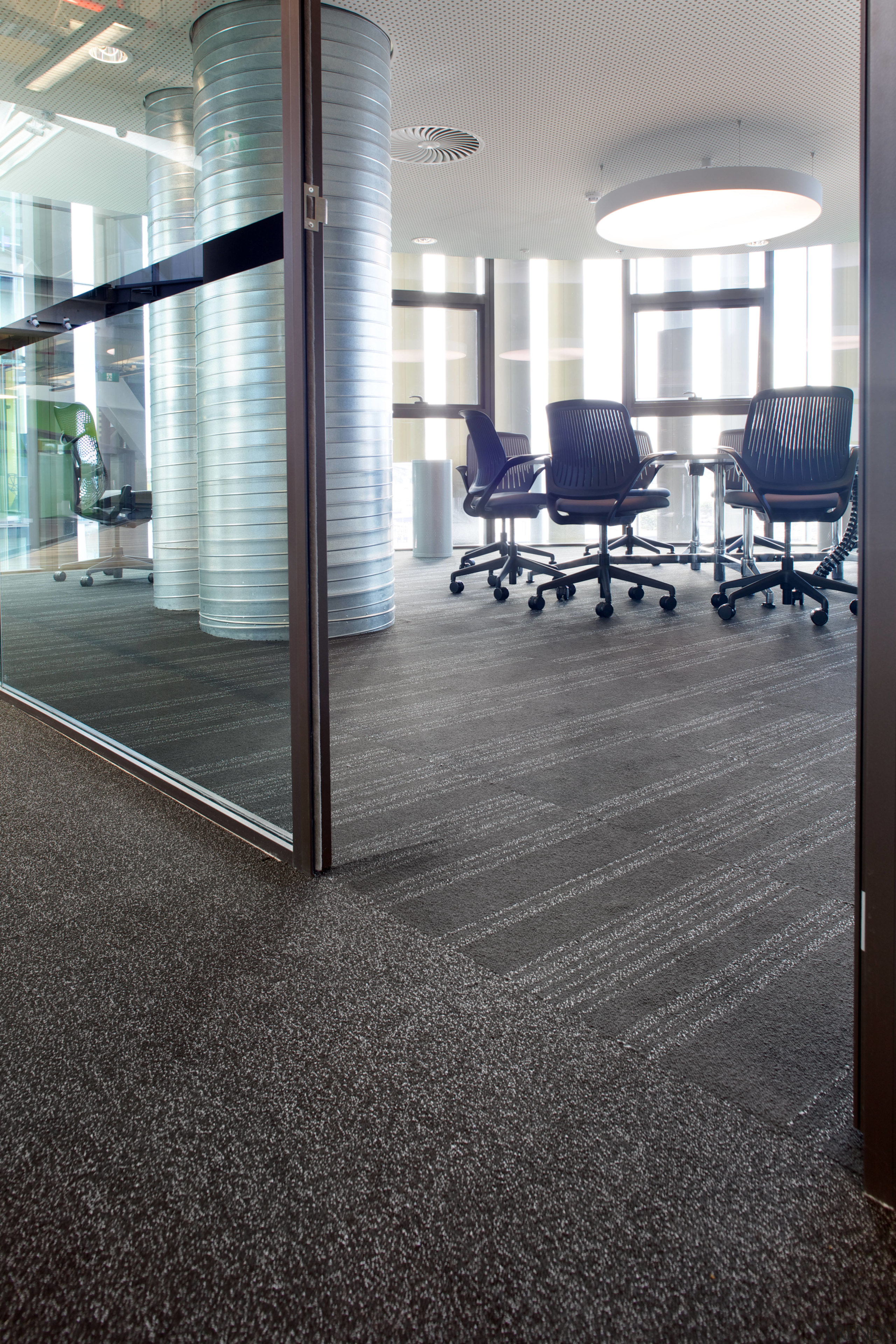 Godfrey Hirst carpet tiles feature in the ASB architecture, floor, flooring, lobby, structure, tile, gray, black