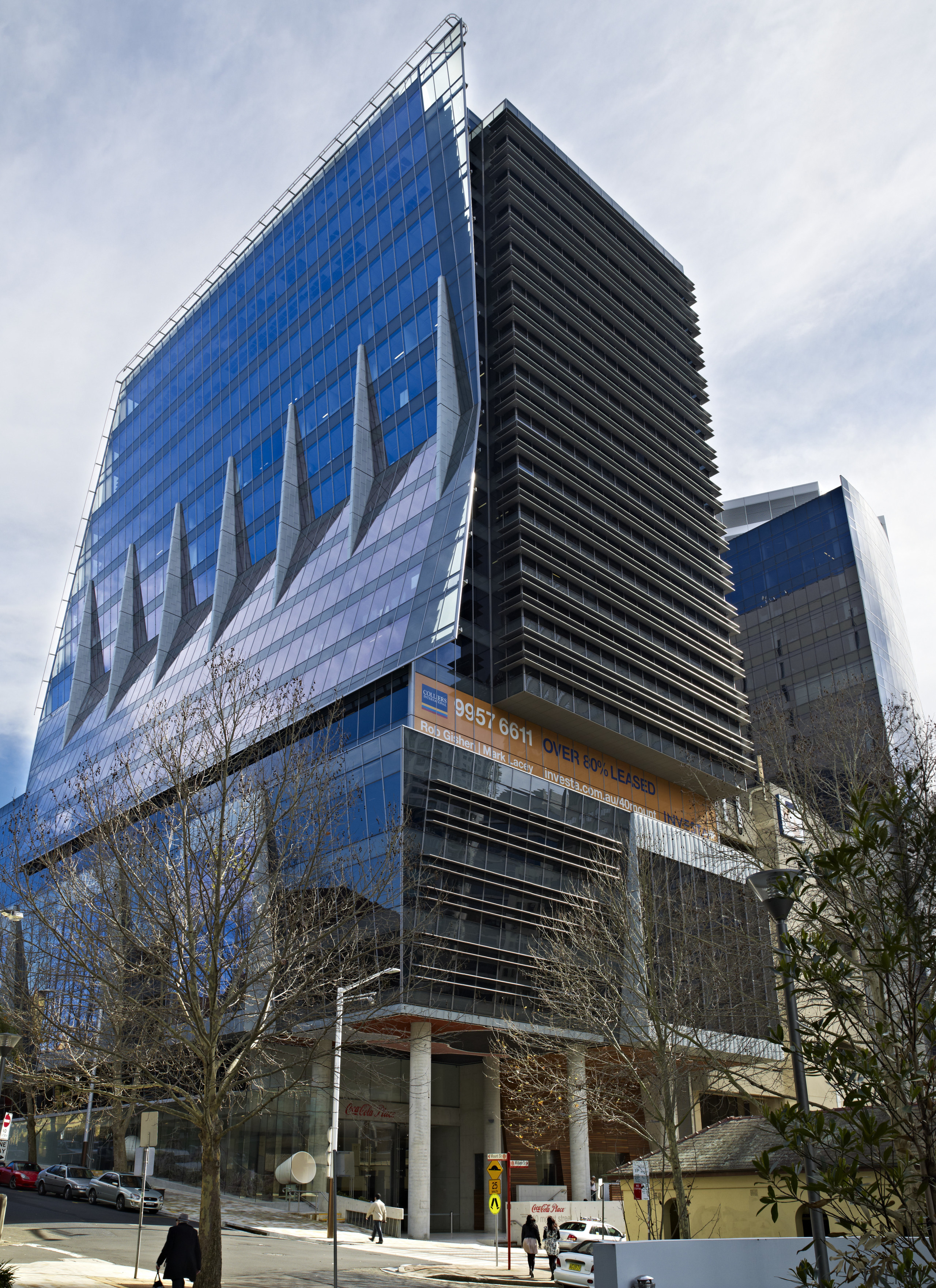 Ark North Sydney, NSW. Architect: Rice Daubney - architecture, building, city, commercial building, condominium, corporate headquarters, daytime, downtown, facade, headquarters, landmark, metropolis, metropolitan area, mixed use, neighbourhood, real estate, residential area, sky, skyscraper, tower block, urban area, black, white