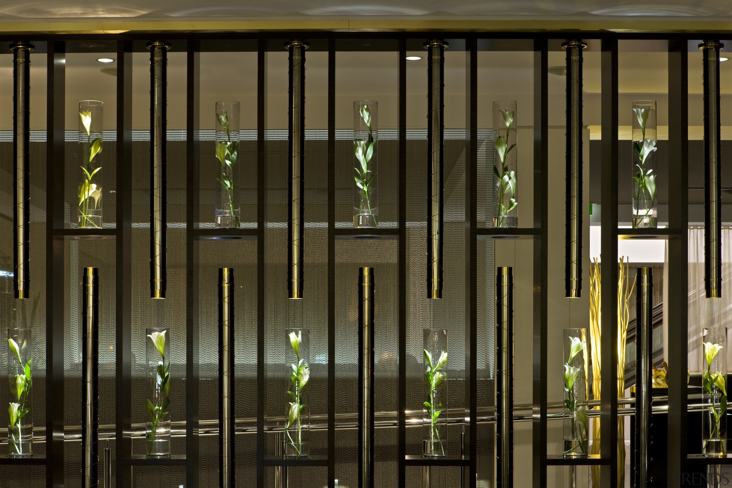 Interior view of the refurbished Sofitel Brisbane which architecture, facade, glass, window, brown, black