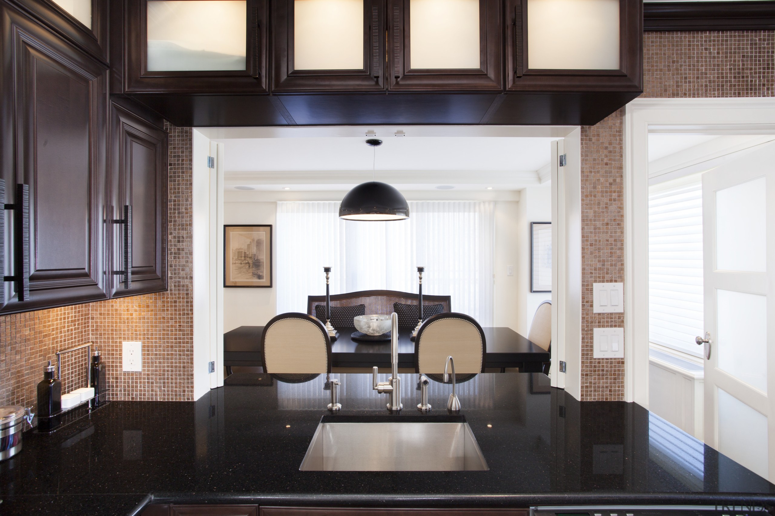 To open up this small kitchen to the ceiling, interior design, room, white, black