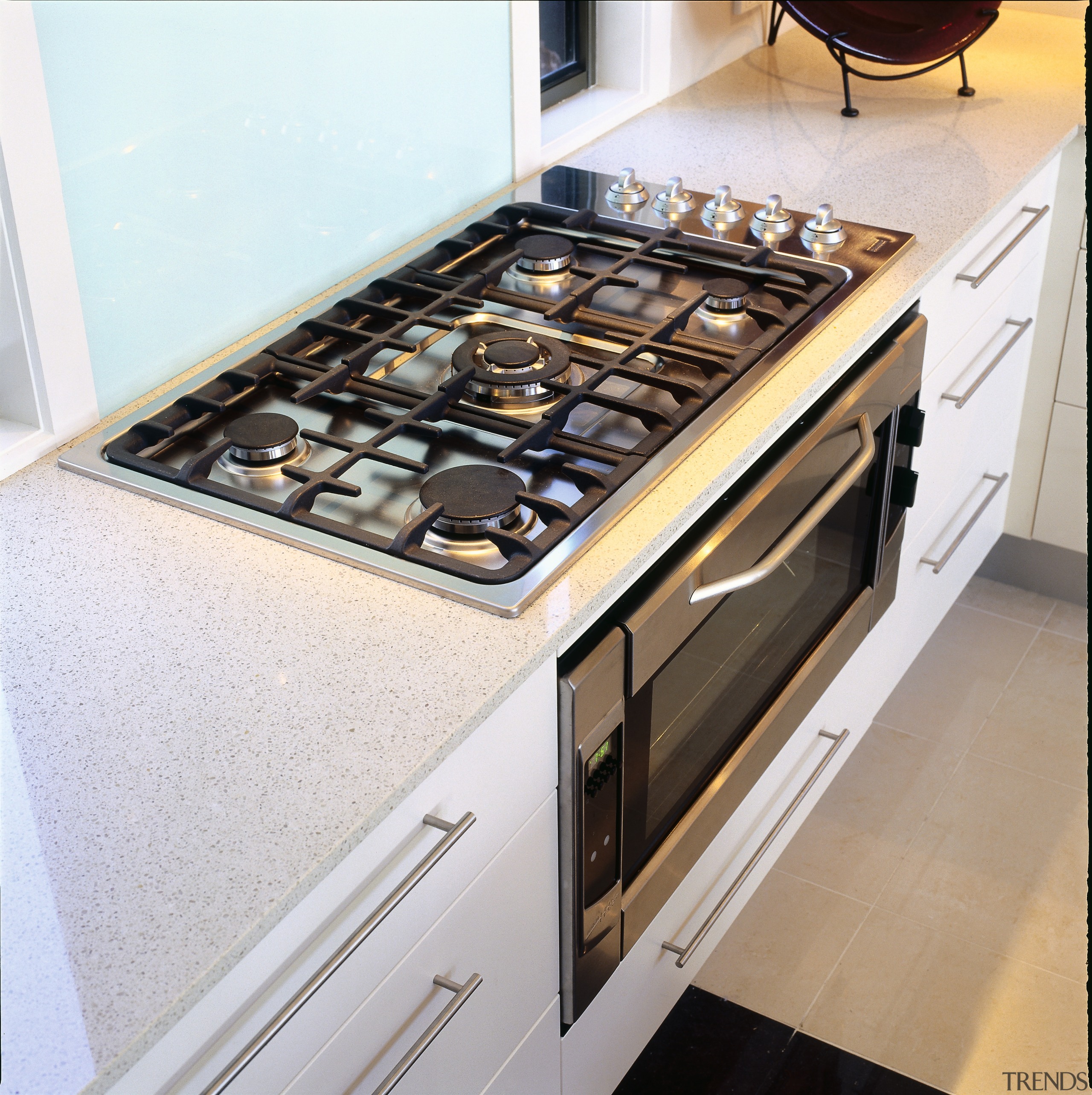 above view of the stainless steel oven and countertop, floor, gas stove, home appliance, kitchen, kitchen appliance, kitchen stove, major appliance, white